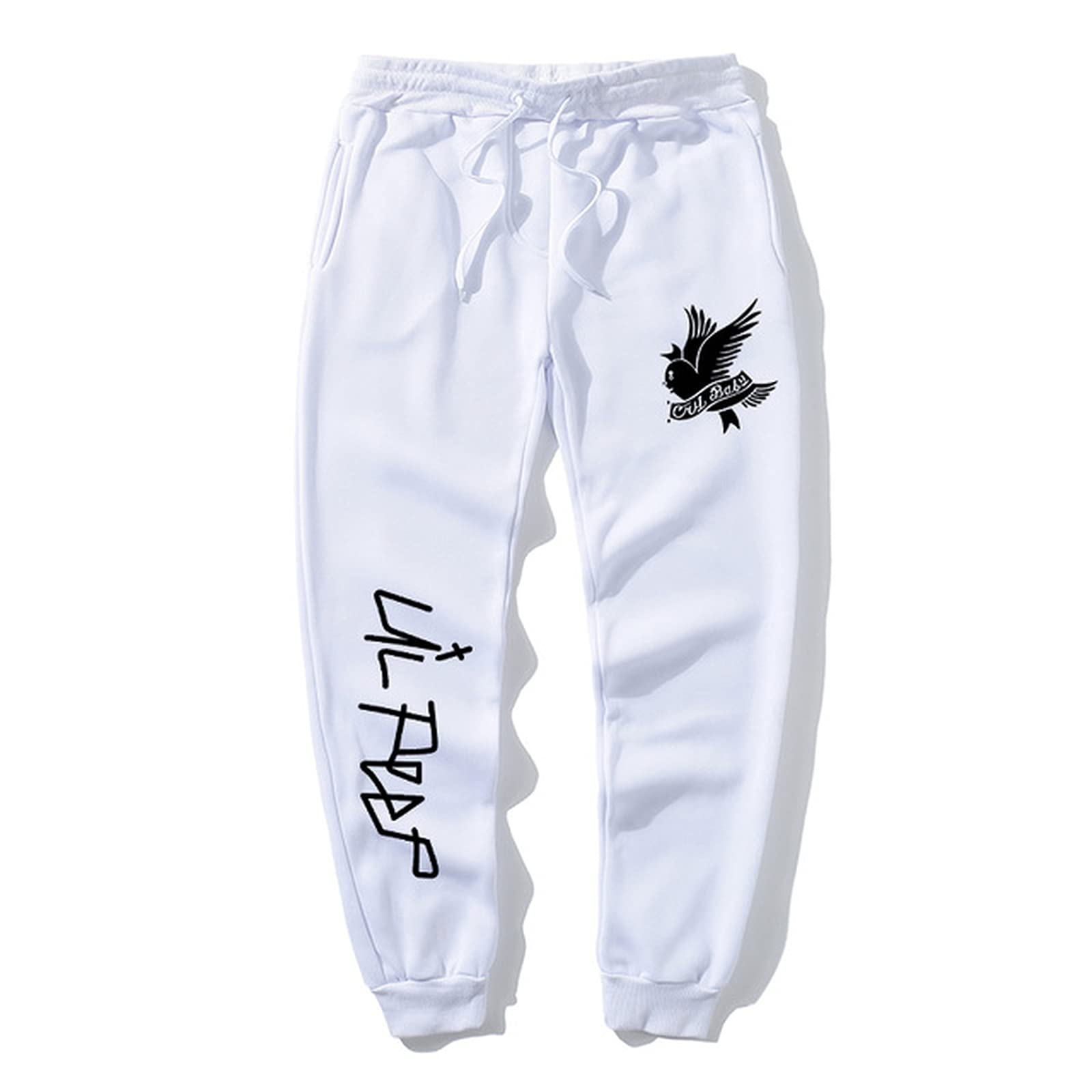 Lil Peep Men's & Women's Hip Hop Jogger Pants with Multi-Pockets & Bird Print - White - Perfect for Streetwear, Casual Wear, and Gym Workouts