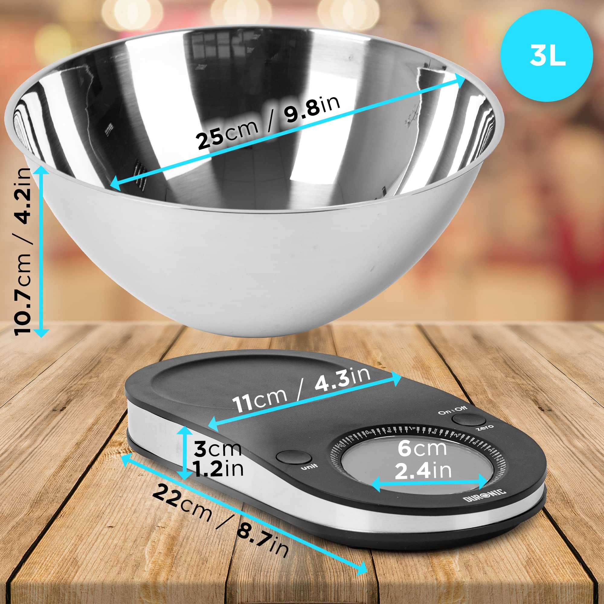 Duronic KS5000 Digital Kitchen Scale with Bowl - Precision Electronic Food Scale for Cooking, Baking, Pet Food & Postal Weighing - Backlit LCD Display - Perfect for Home Kitchen, Bakeries & Small Businesses