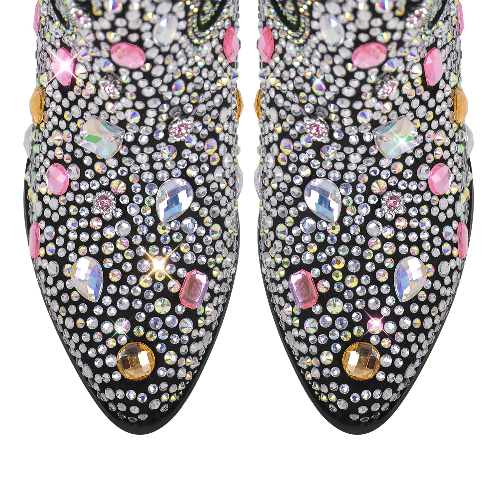 Sparkly Rhinestone Cowboy Cowgirl Boots for Women - 2 Inch Heel Calf High Western Boots with Pull-On Tabs | Perfect for Country Dancing, Rodeos & Festive Occasions