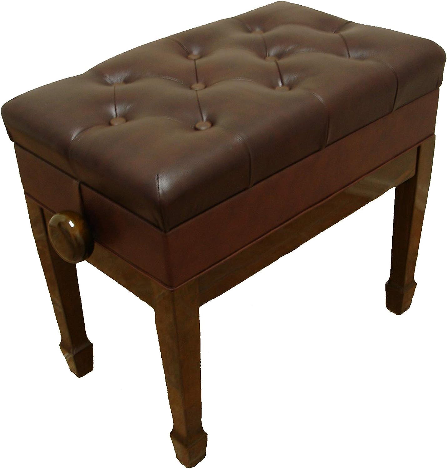Premium Genuine Leather Adjustable Piano Bench Stool - Walnut Finish with Music Storage Compartment - Perfect for Home Studios, Music Classrooms & Concert Halls