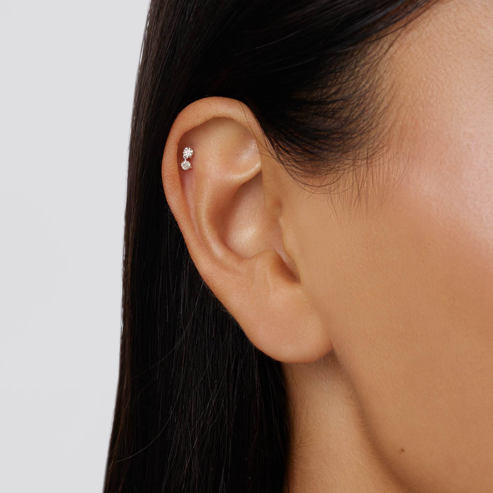 Diamond Drop Helix Single Stud Earring in Sterling Silver - Perfect for Everyday Wear & Special Occasions