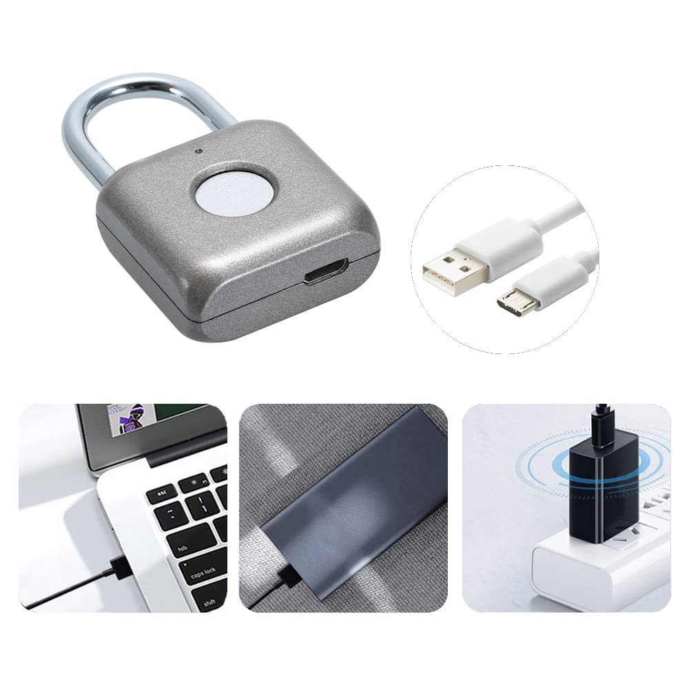 eLinkSmart Fingerprint Padlock & Combination Lock - Keyless Digital Lock for School Lockers, Gym Bags, Backpacks, Suitcases & Travel Luggage - Secure Gray Metal Padlock for Home, Office & Outdoor Use