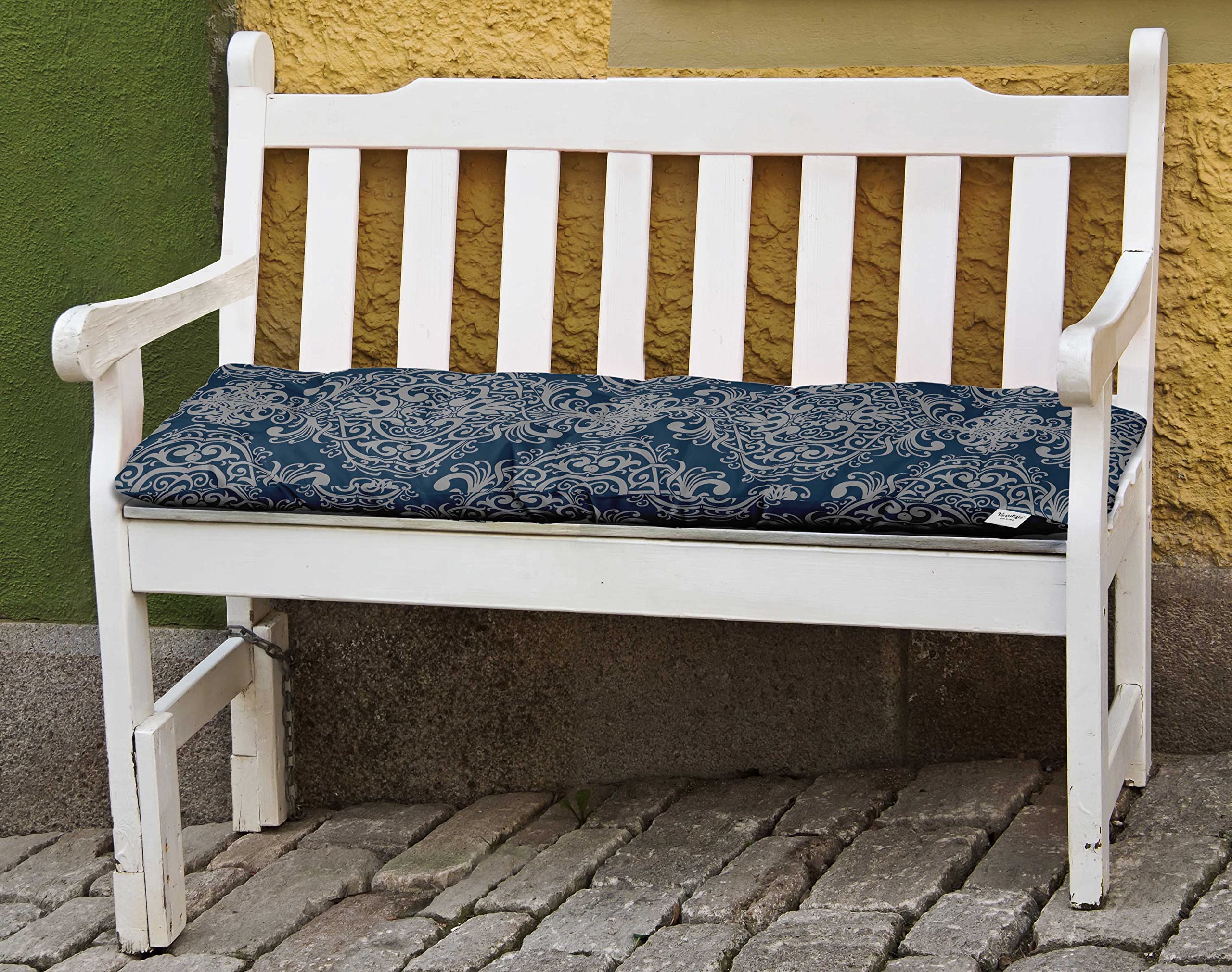 Waterproof Printed Outdoor Bench Cushion - Navy Blue Garden Furniture for Patio, Front Porch & Backyard - Comfortable Lounger Seat with Weather-Resistant Fabric - Perfect for Relaxing in Your Outdoor Living Space