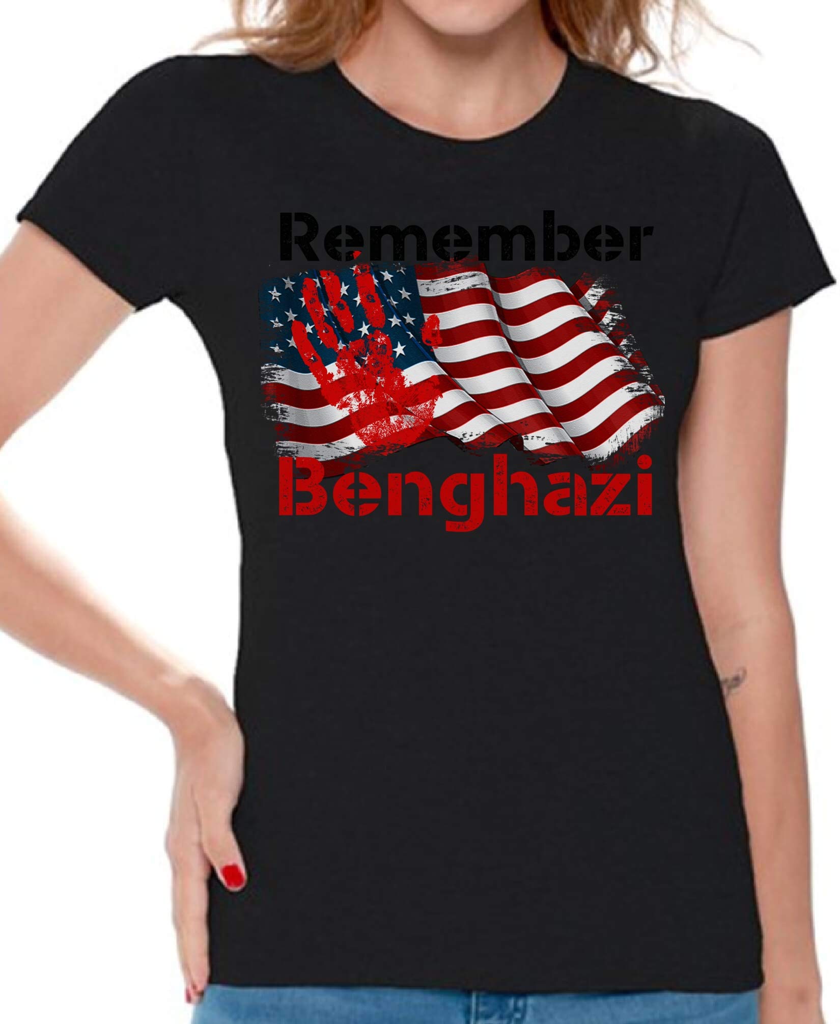Awkwardstyles Women's Remember Benghazi Graphic T-Shirt - Funny Political Election Tee with Free Bookmark - Perfect for Protests, Voting Days & Conservative Events