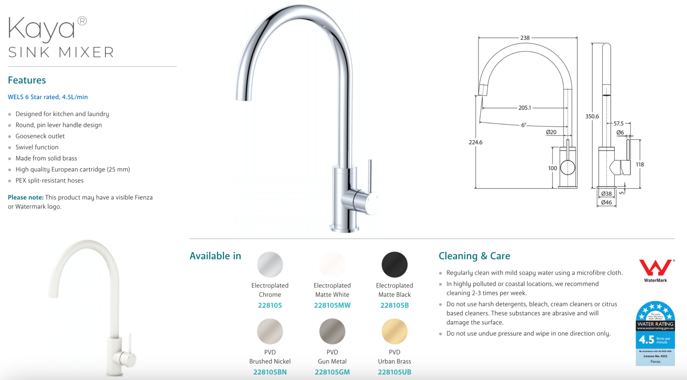Fienza 228105MW Kaya Single-Handle Bathroom Sink Faucet in Matte White - Perfect for Modern Vanities & Powder Rooms