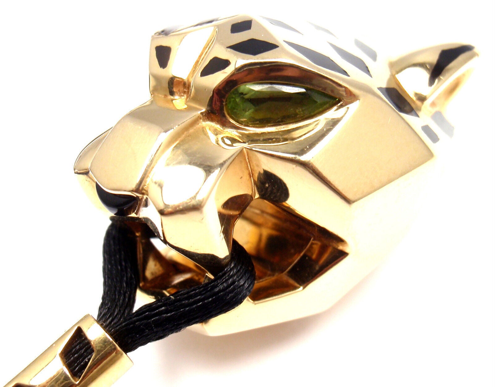 Authentic Cartier Panther Panthere 18k Yellow Gold Emerald Lacquer Cord Necklace - Luxury Jewelry for Women, Elegant Gift for Birthday & Anniversary | Perfect for Parties, Weddings & Special Occasions