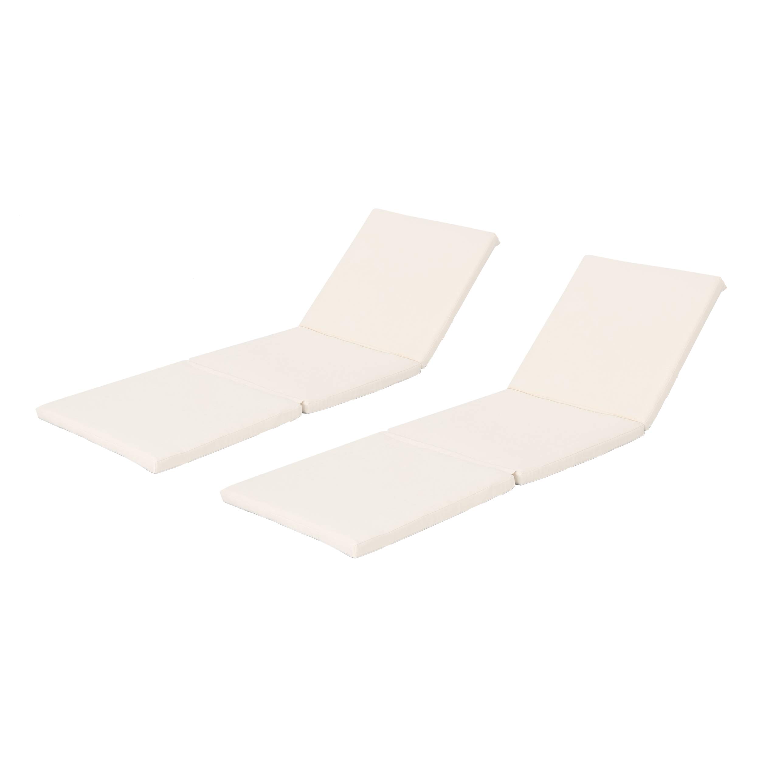 Christopher Knight Home Jamaica Outdoor Water Resistant Chaise Lounge Cushions - 2-Piece Set in Cream | Patio, Poolside & Beach Relaxation Cushions for Sunbathing & Lounging