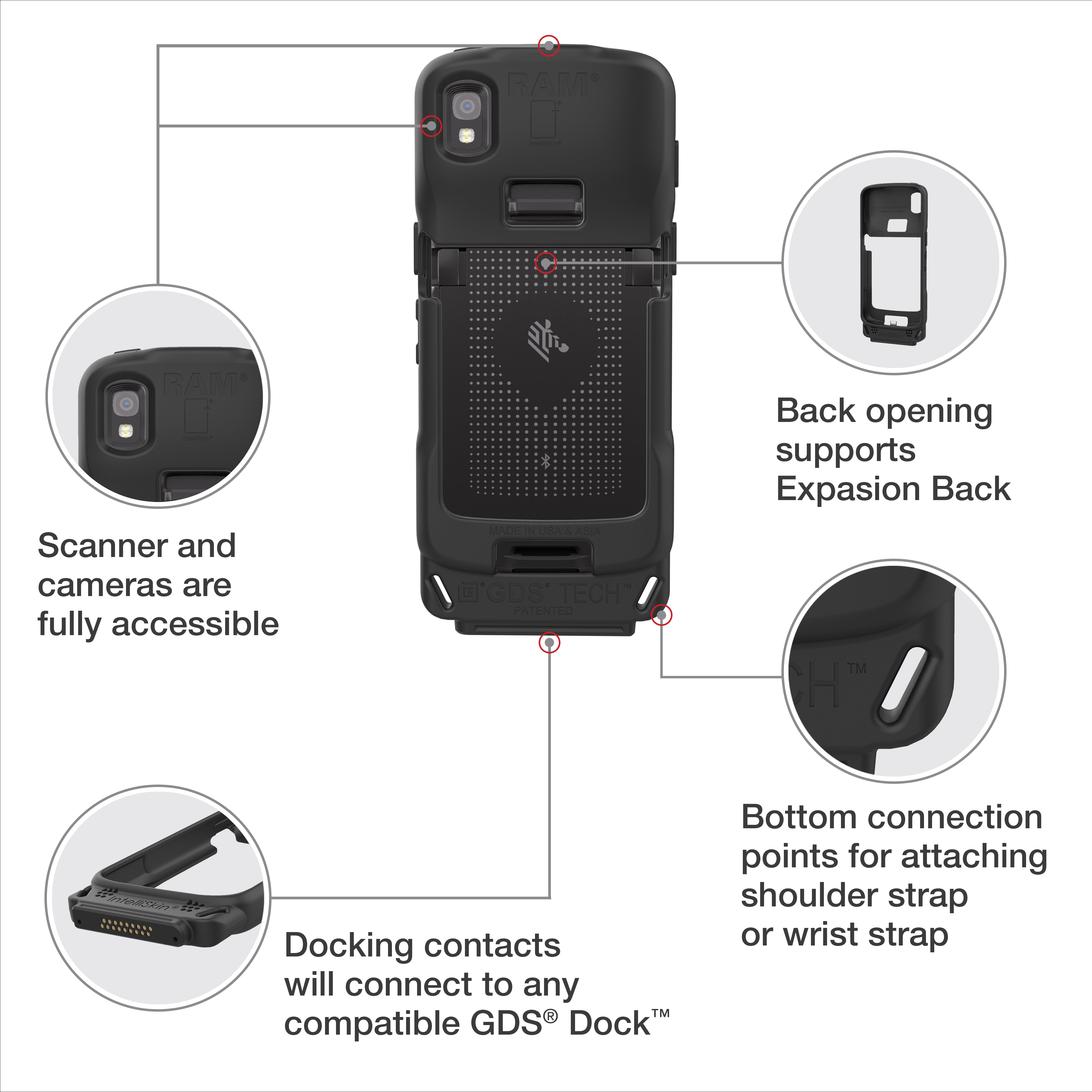 IntelliSkin® Protective Case for Zebra TC22 & TC27 - Durable RAM GDS SKIN ZE24 | Shockproof Cover for Warehouse, Retail & Logistics Use
