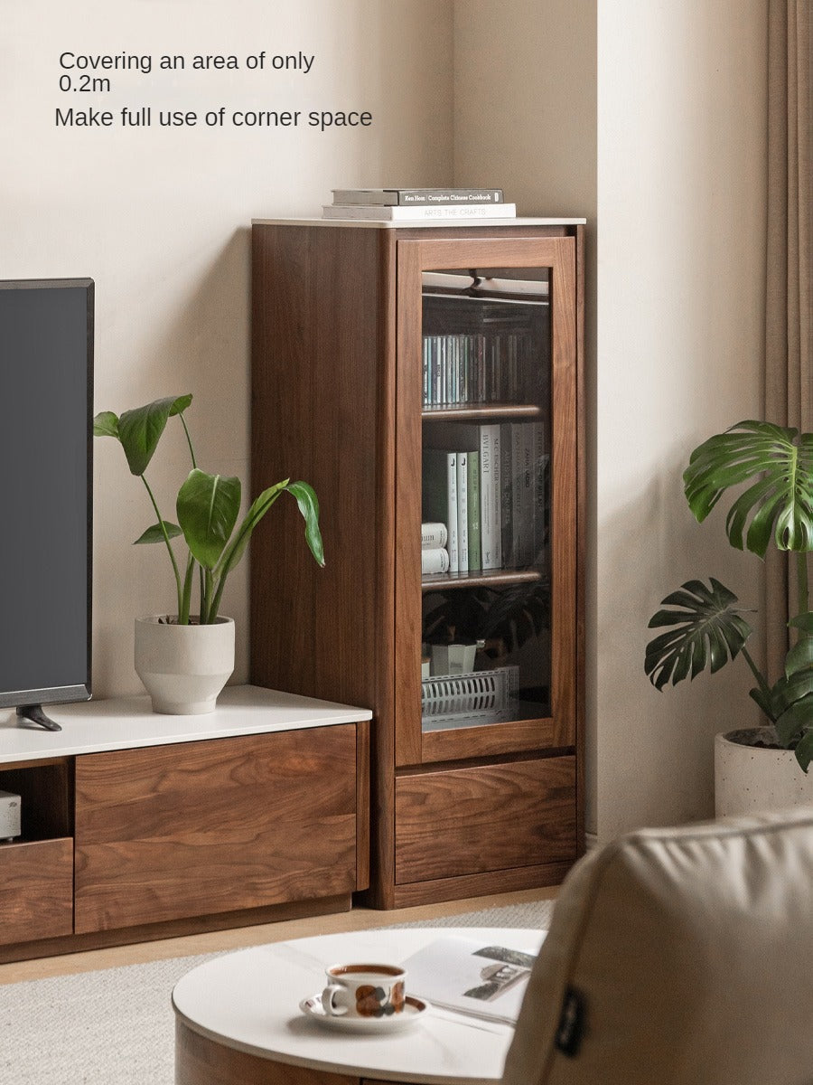 Premium Black Walnut Solid Wood Rock Slab Side Cabinet - Rustic Nightstand, Entryway Storage, or Living Room End Table - Handcrafted Furniture for Modern & Farmhouse Decor