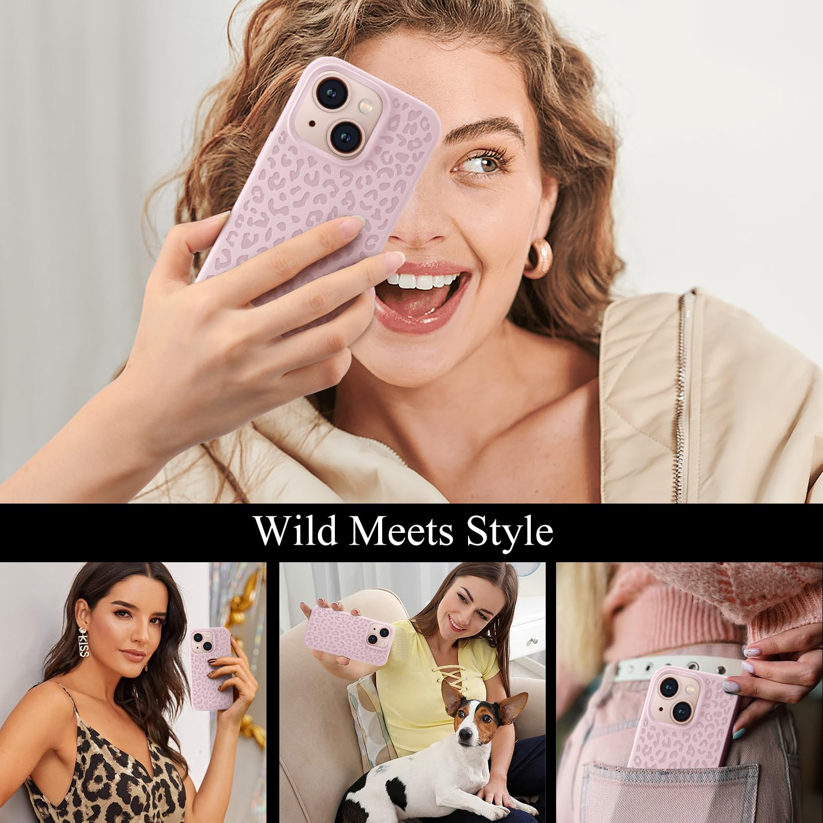 Premium Leopard Print Engraved Liquid Silicone Phone Case for iPhone 13/14 (6.1