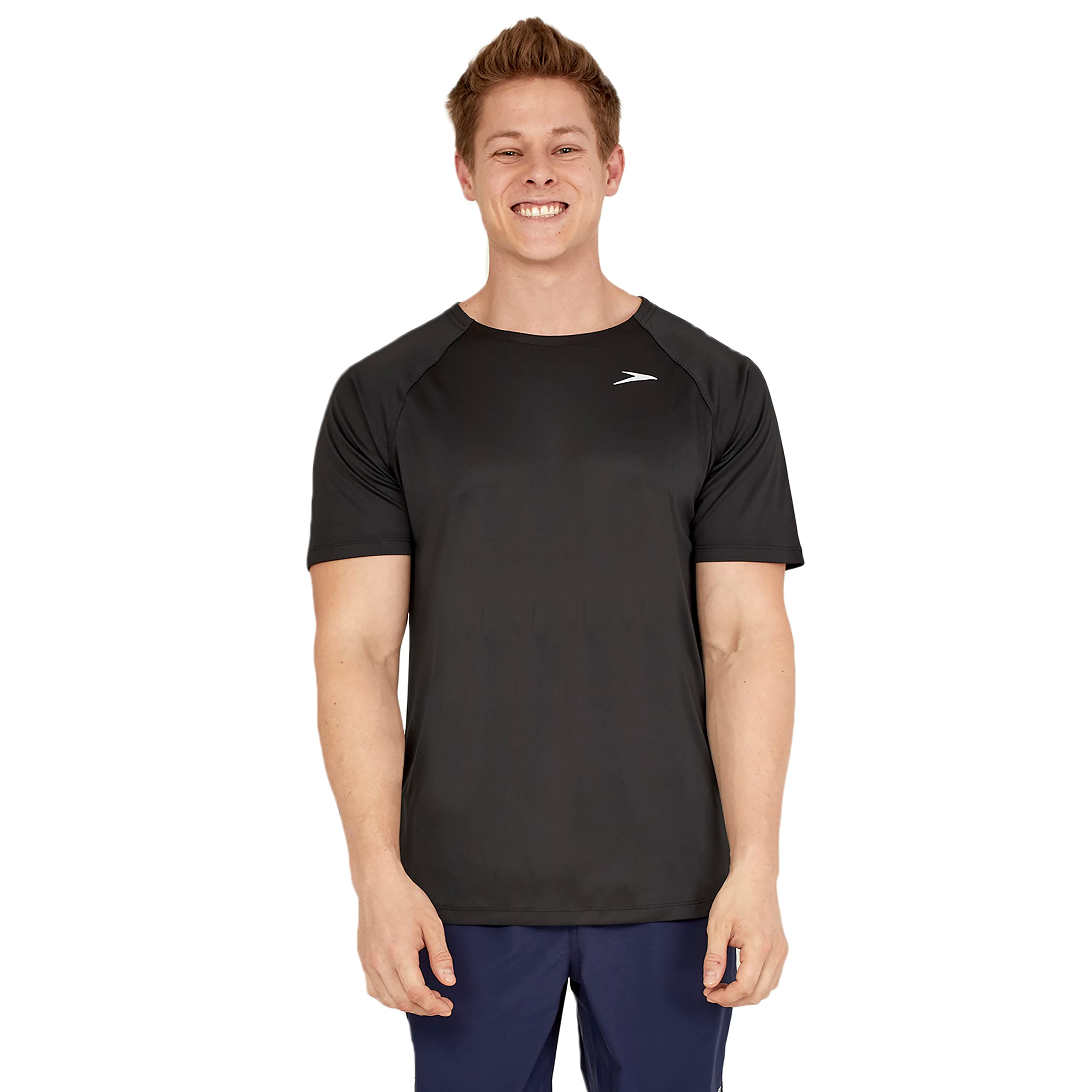 Speedo Men's UV Protection Swim Shirt - Short Sleeve Quick-Dry Rashguard for Swimming, Surfing & Water Sports | UPF 50+ Sun Shirt for Beach, Pool & Outdoor Activities