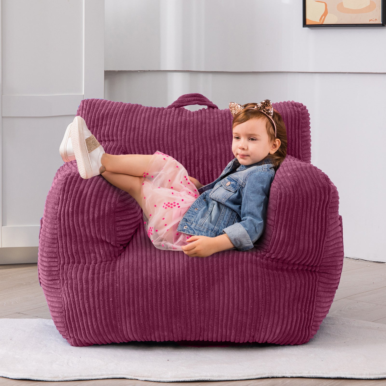 MAXYOYO Kids Bean Bag Chair - Corduroy Bean Bag Couch with Armrests for Children's Room, Nursery & Playroom (Rose Pink) - Perfect for Reading, Gaming & Relaxing
