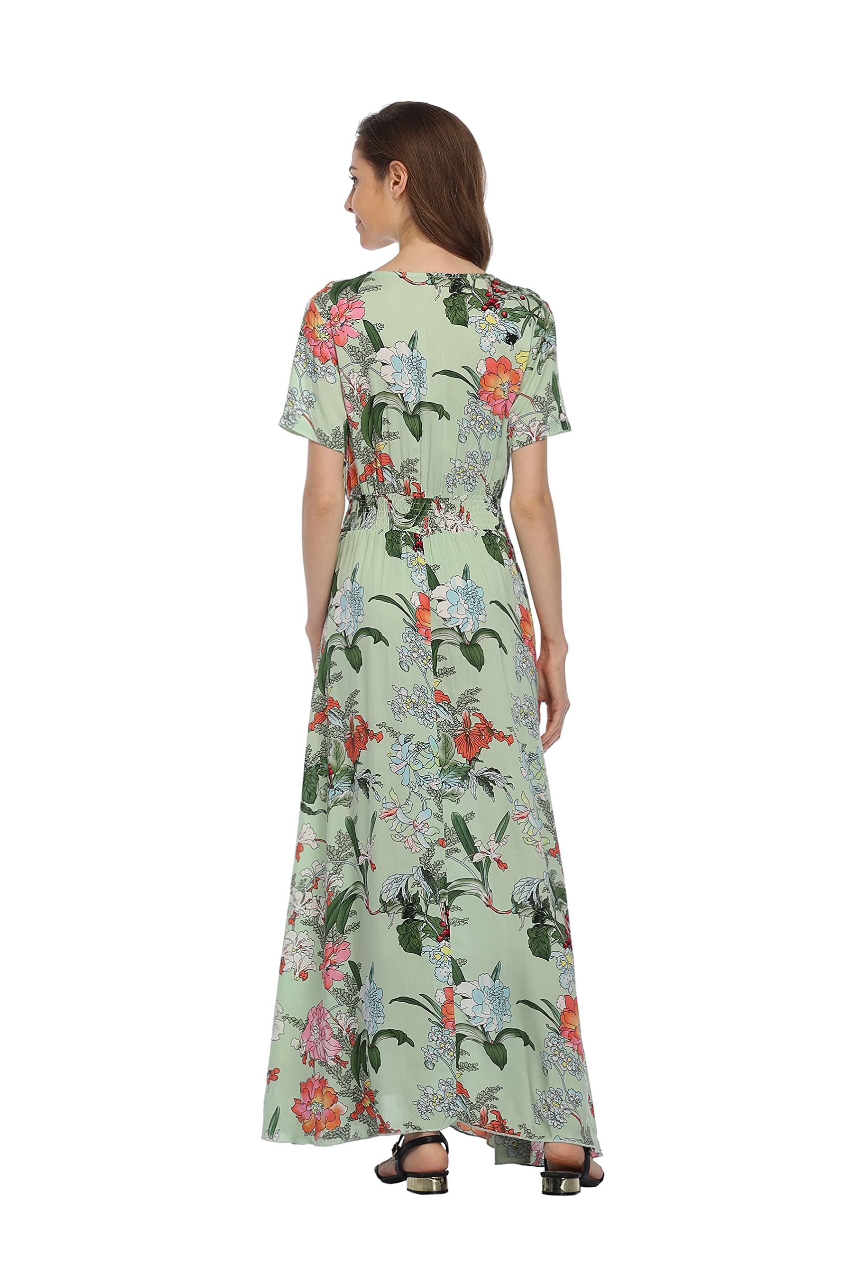 Boho Floral Maxi Dress for Women - Summer Button Up Beach Dress with Side Slit & Flowy Design | Perfect for Beach Parties, Vacations & Casual Outings