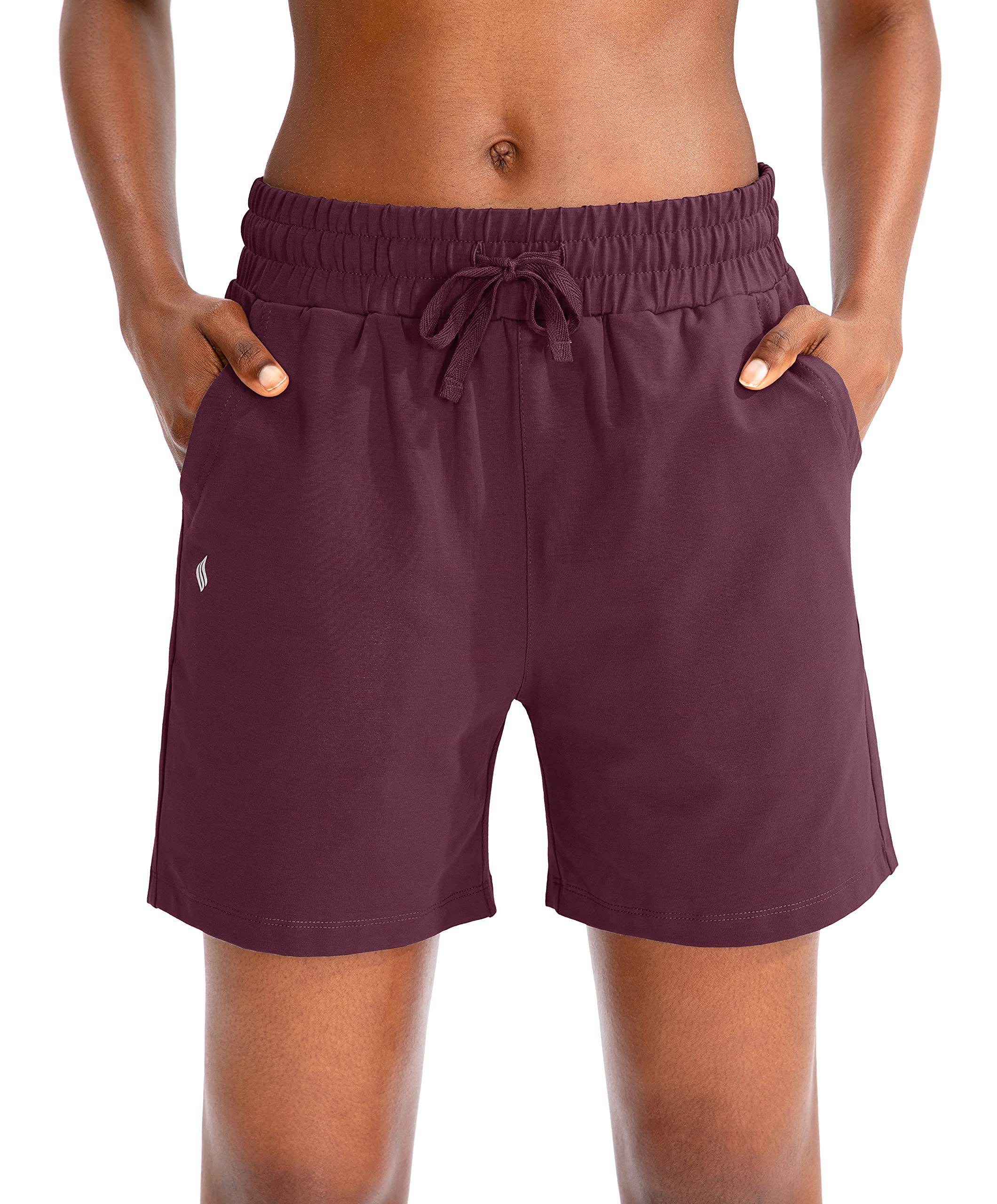 SANTINY Women's Cotton 5'' Lounge Yoga Shorts - Breathable Jersey Sweat Bermuda Athletic Shorts with Pockets for Walking, Running & Yoga | Perfect for Workout, Gym & Casual Wear