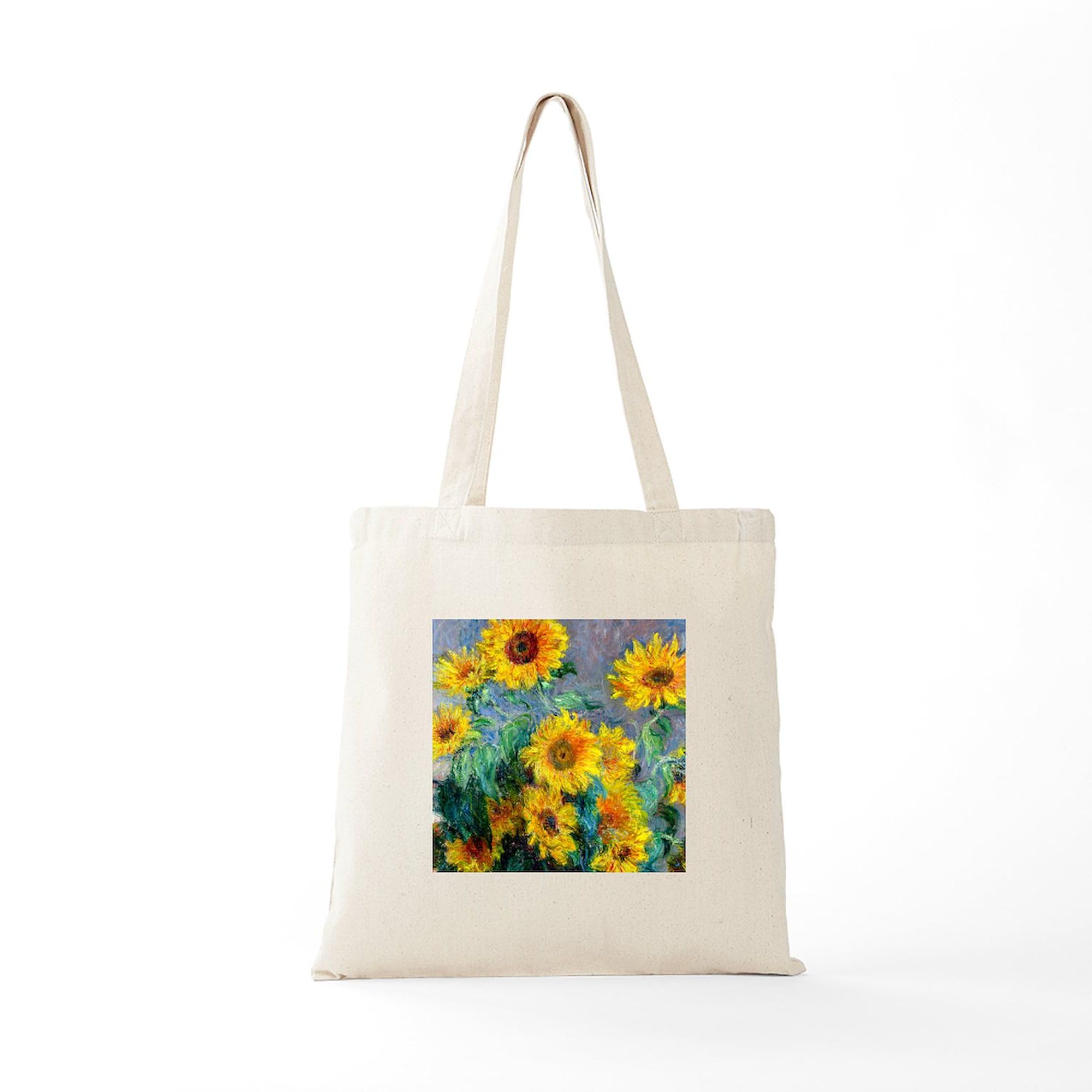 **Monet Sunflower Tote Bag - Natural Canvas Reusable Shopping Bag for Women, Eco-Friendly Grocery Tote - Perfect for Beach, Market & Daily Use**