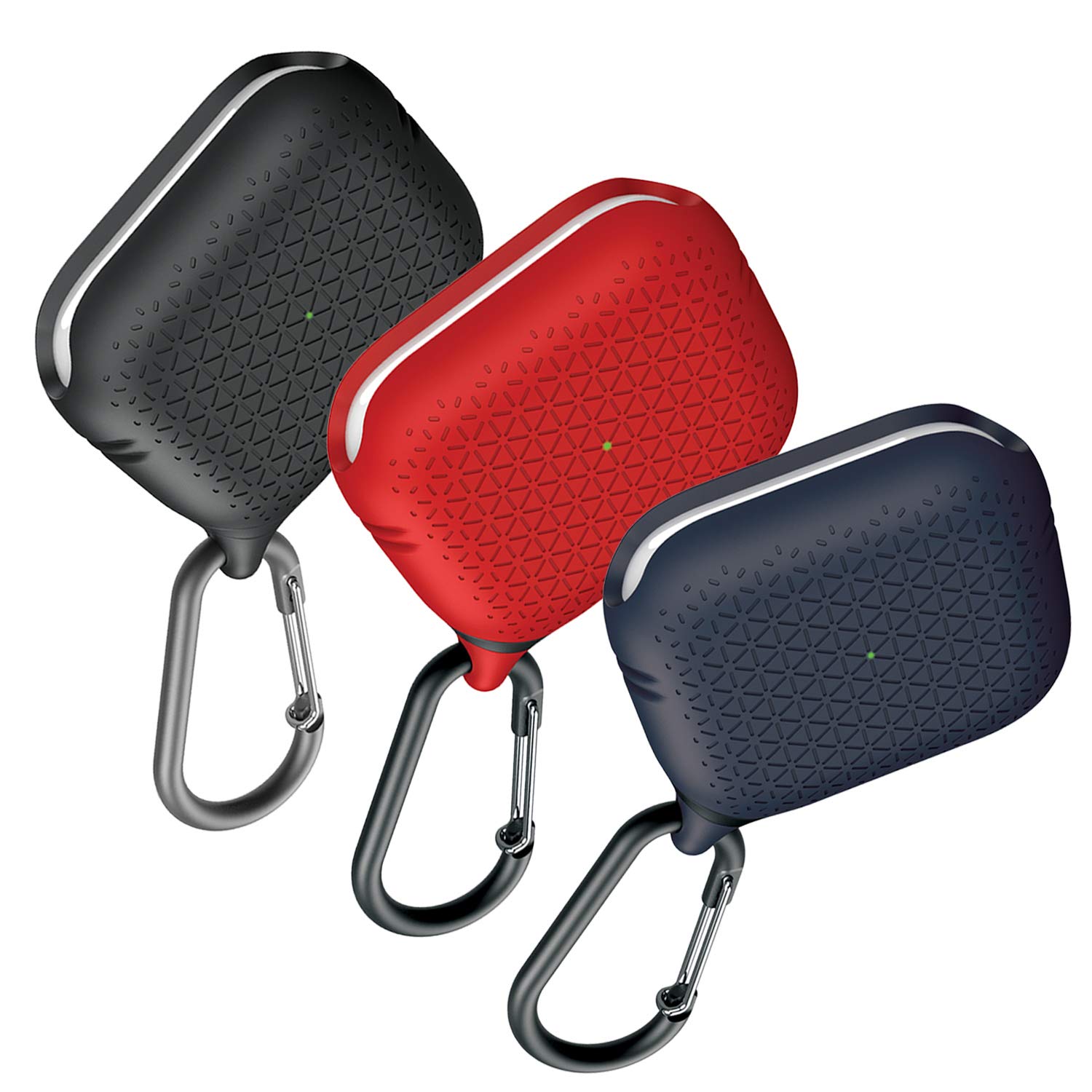 3 Pack Waterproof Protective Case for AirPods Pro - Shockproof Soft Skin Cover with Carabiner Clip for Apple AirPods Pro Charging Case (Black/Blue/Red) - Perfect for Outdoor Sports, Travel & Daily Protection