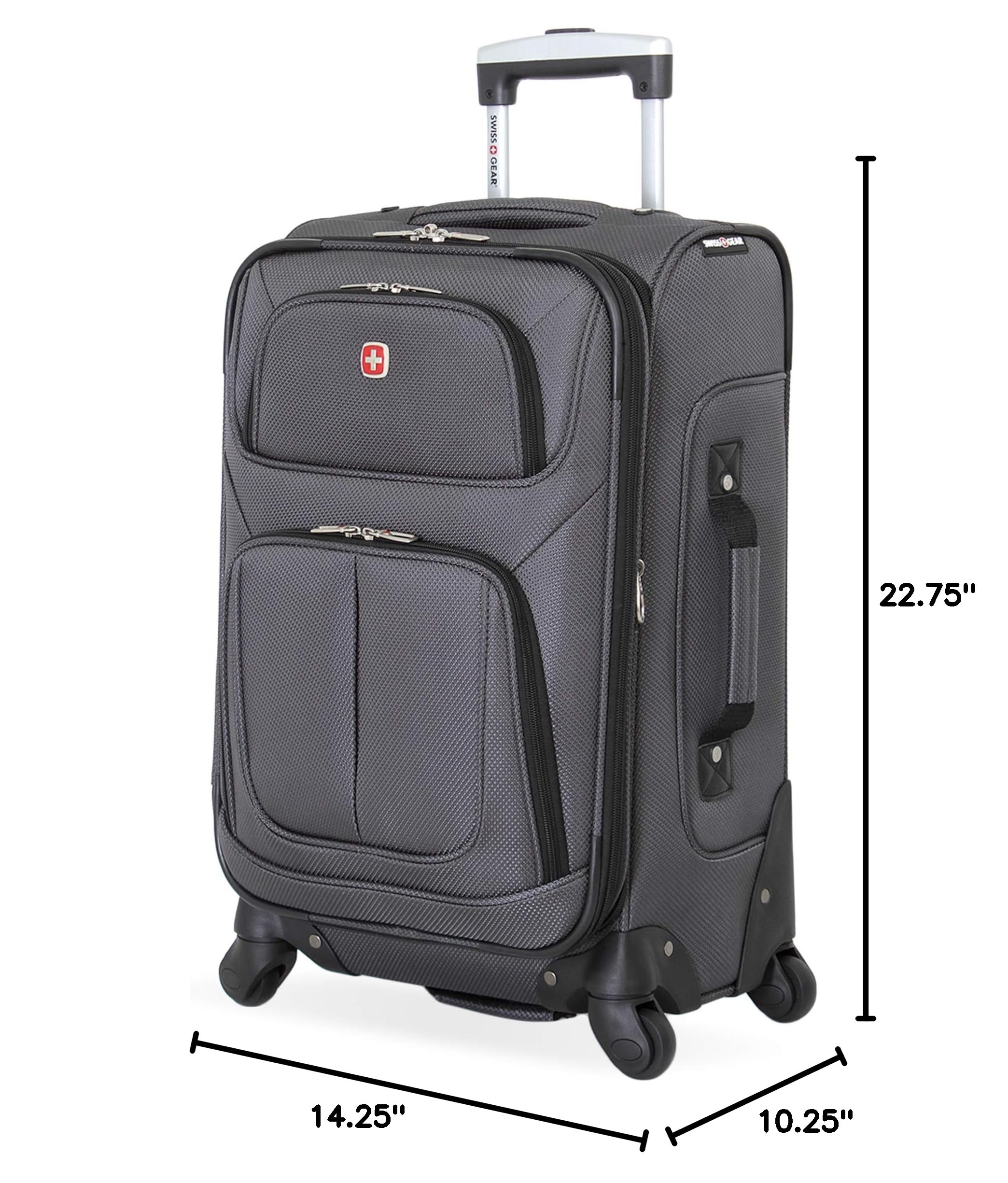 SwissGear Sion Softside Expandable Carry-On Luggage 21 Inch - Lightweight Durable Hardshell Suitcase with Spinner Wheels, TSA Lock & USB Port (Dark Grey) - Perfect for Air Travel, Business Trips & Weekend Getaways