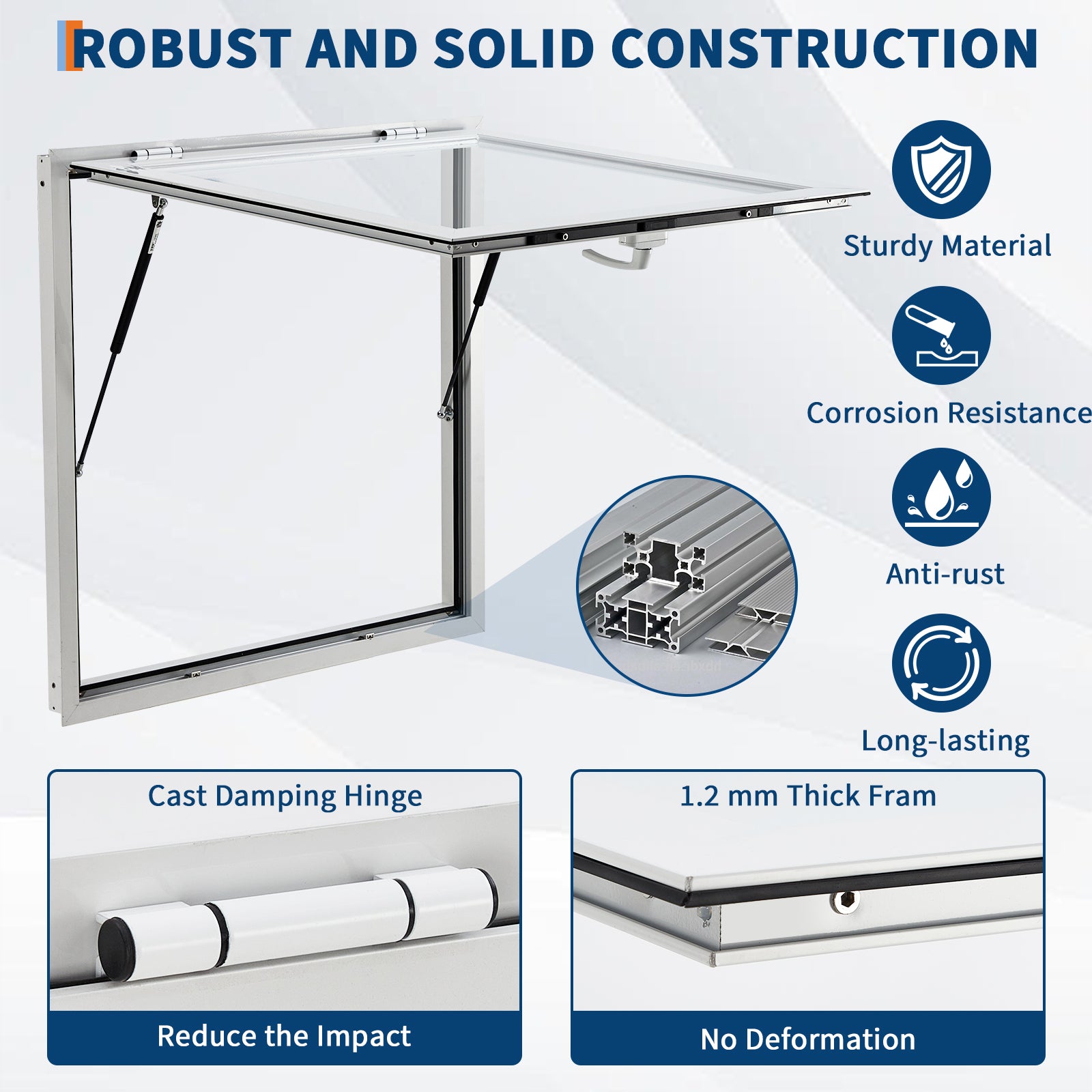 **GARVEE 36x36 Inch Heavy Duty Aluminum Concession Window for Food Trucks & Stands - 85° Weatherproof Awning Door with Dual Point Lock (Glass Not Included) - Perfect for Outdoor Food Service, Mobile Vendors & Commercial Use**
