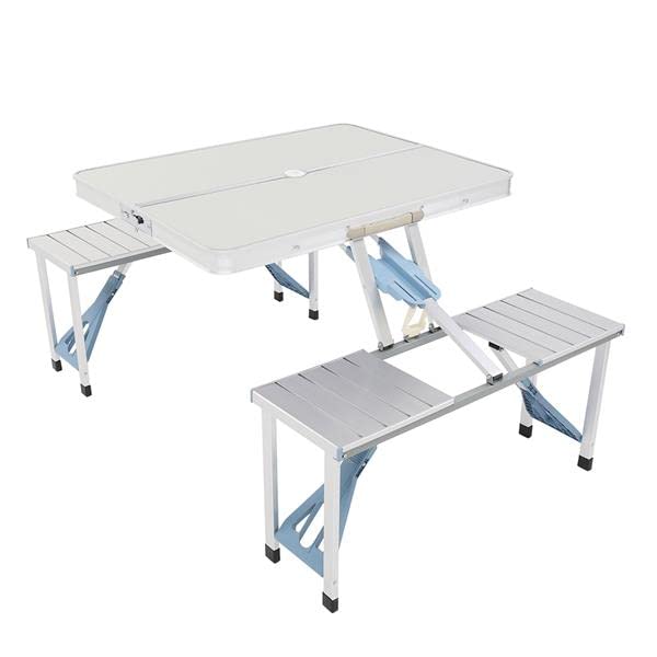 Aeiniwer 4-Seat Portable Aluminum Folding Picnic Table with Umbrella Hole - Lightweight Camping & Outdoor Dining Table (53.15