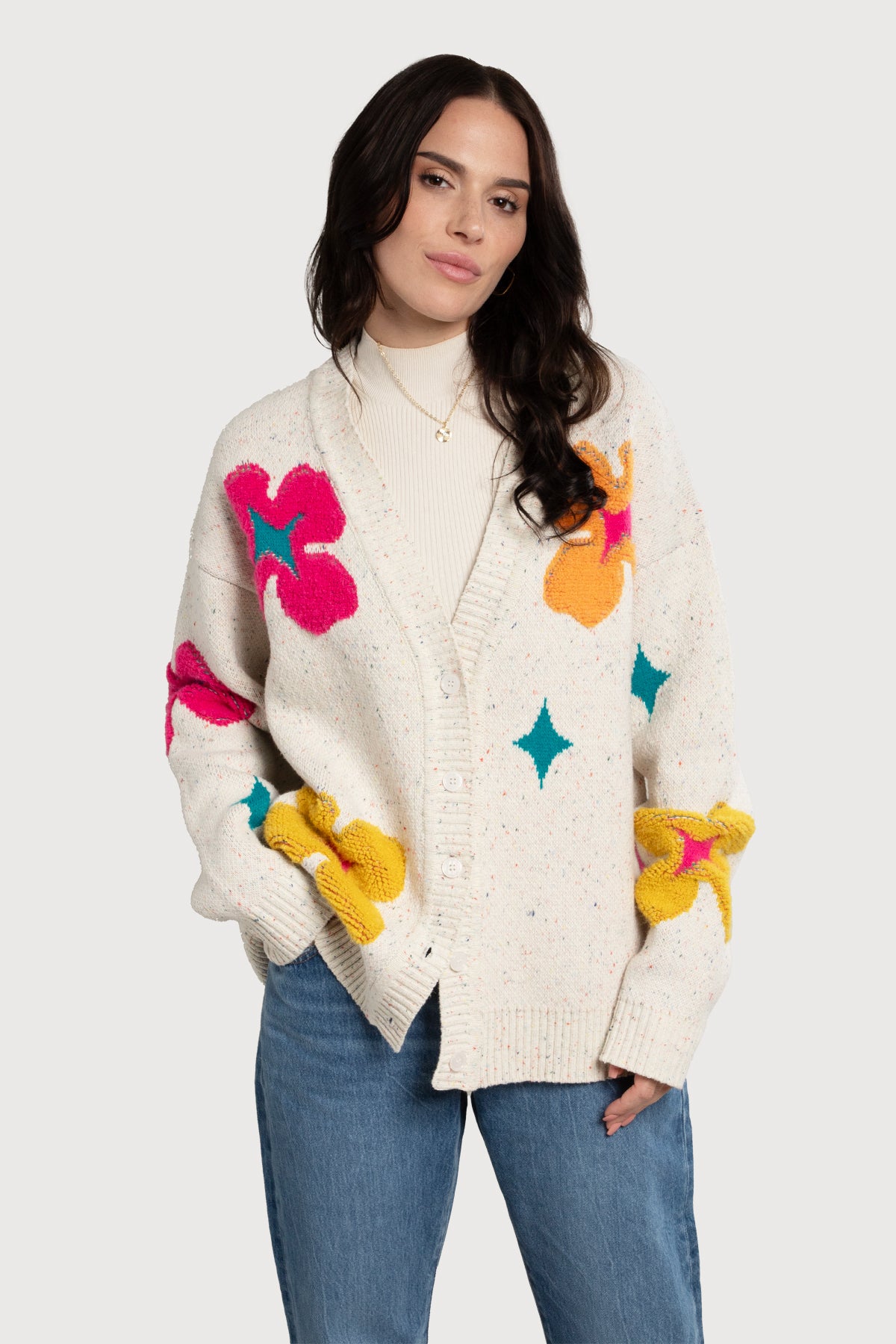 Floral Cardigan Button Up Sweater for Women - Lightweight Knit Open Front Cover-Up for Spring & Fall - Perfect for Office, Date Night & Casual Outfits