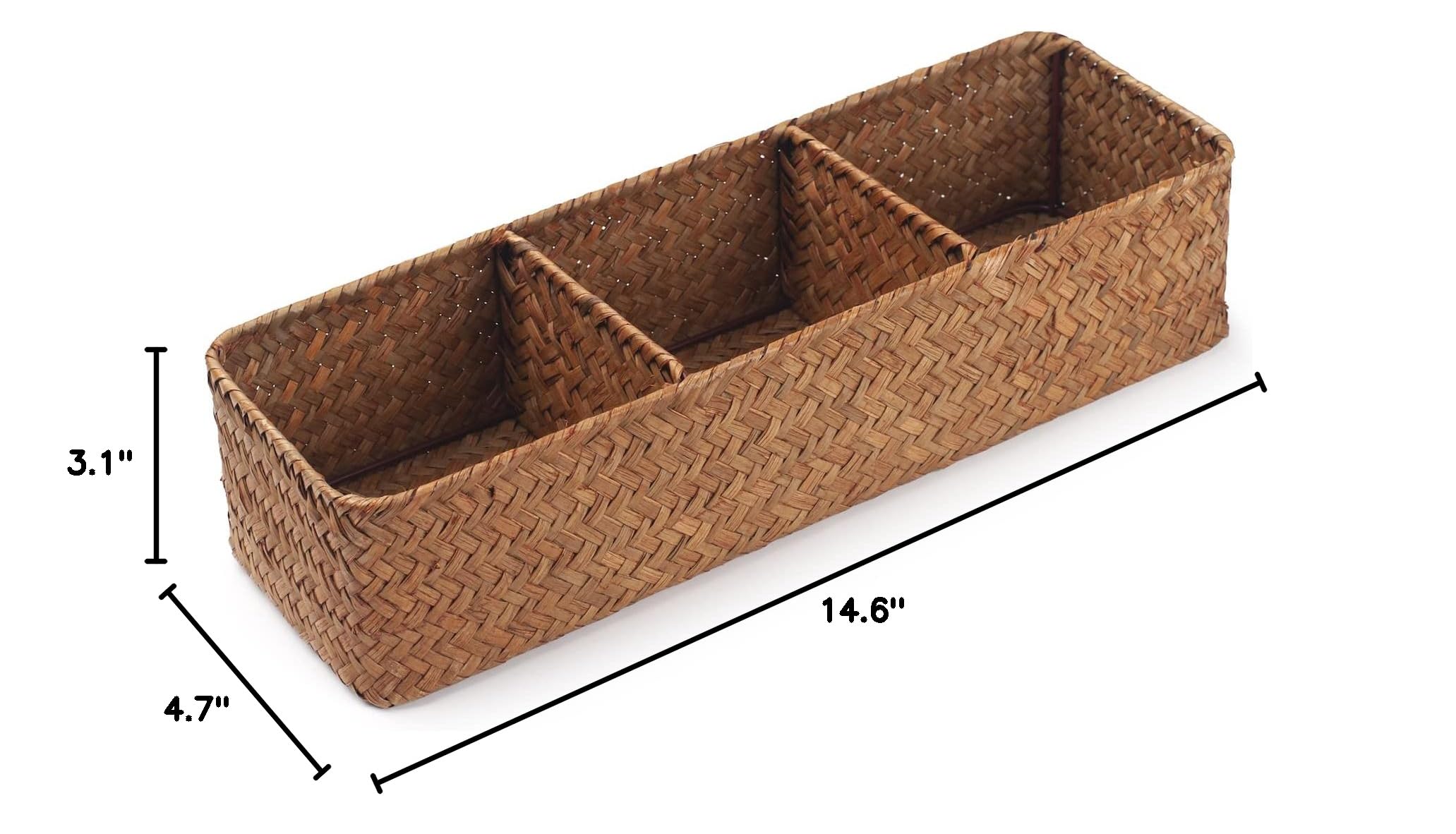 Natural Seagrass Storage Basket - Woven Shelf Organizer for Bathroom, Vanity & Dresser - 14.6
