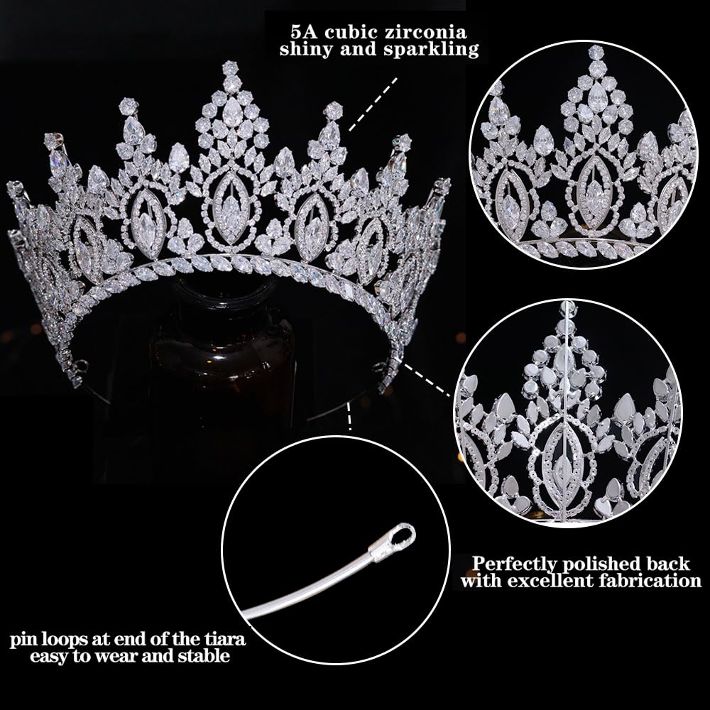 Luxury Cubic Zirconia Wedding Crown for Women - Gold Bridal Tiara with CZ Stones for Quinceañera, Pageant & Special Occasions | Elegant Hair Accessory for Brides, Prom & Formal Events