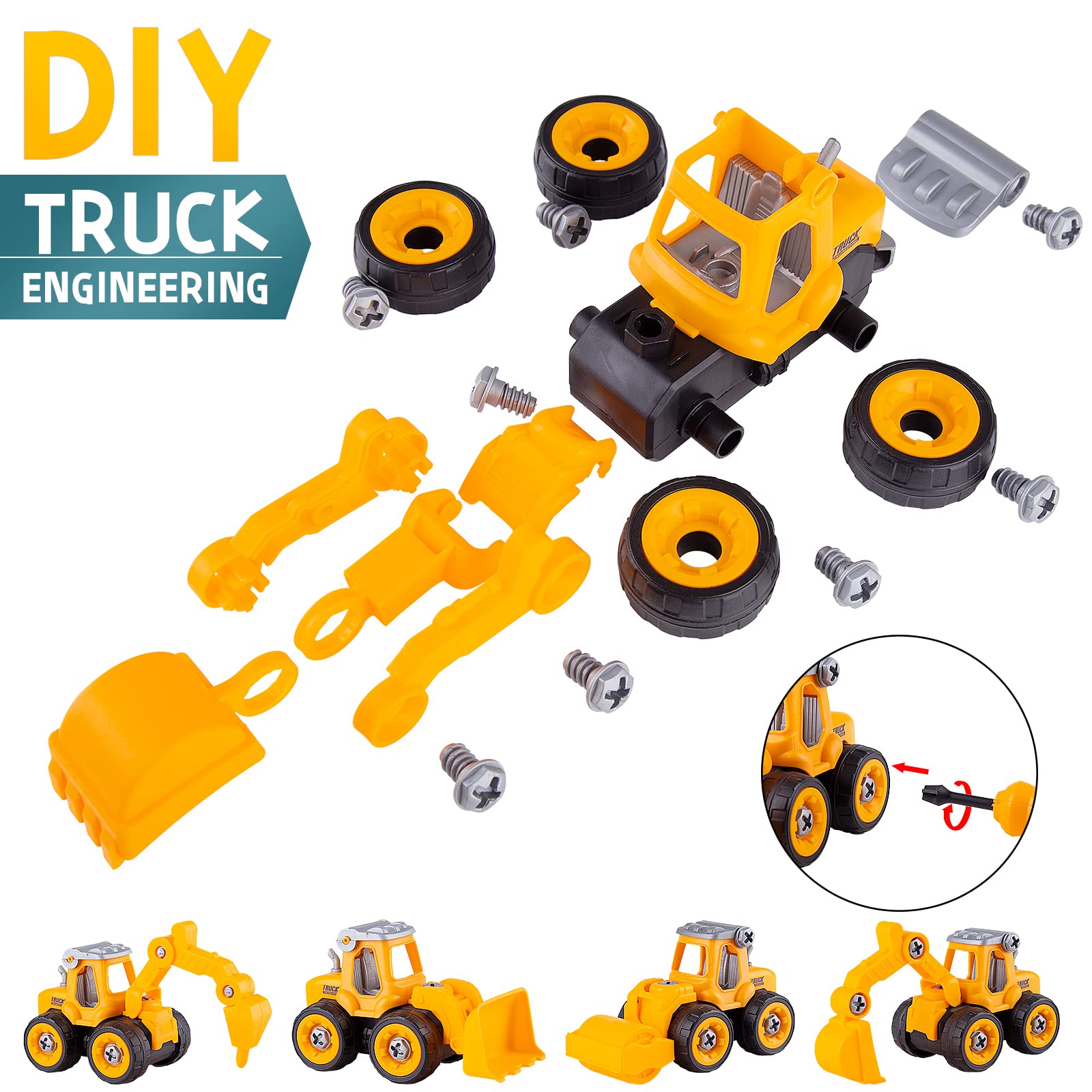 Best Beach Sand Toys for Toddlers Ages 3-5 | Outdoor Sandbox Construction Set with Truck, Excavator & Bulldozer | STEM Learning Toys for 2 3 4 Year Old Boys & Girls | Durable Yellow Plastic Sand Play Kit for Beach, Backyard & Playground Fun
