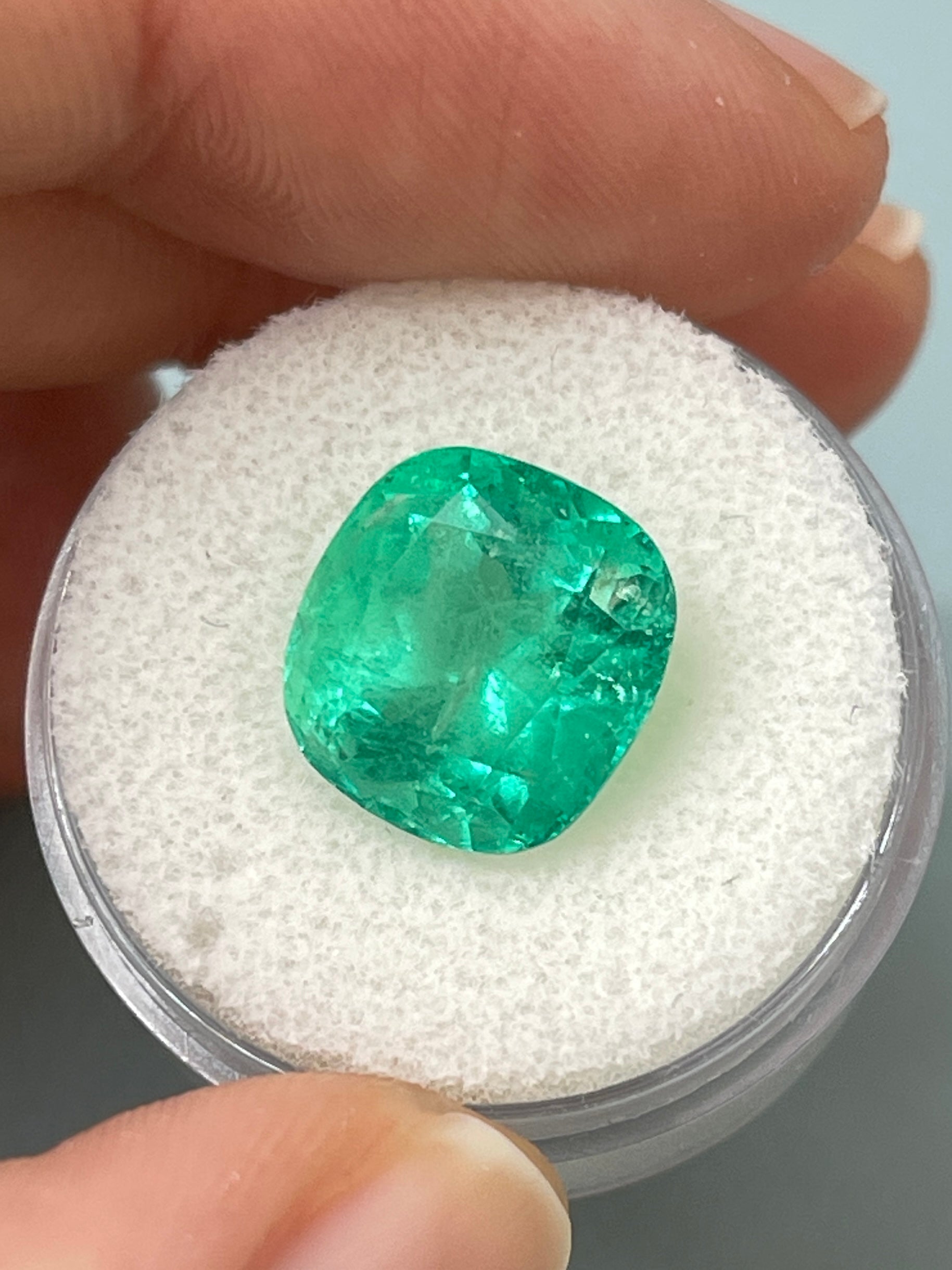 7.28 Carat 12x11.5mm Medium Bluish Green Natural Loose Colombian Emerald Gemstone - Cushion Cut for Jewelry Making, Engagement Rings & Collector's Pieces