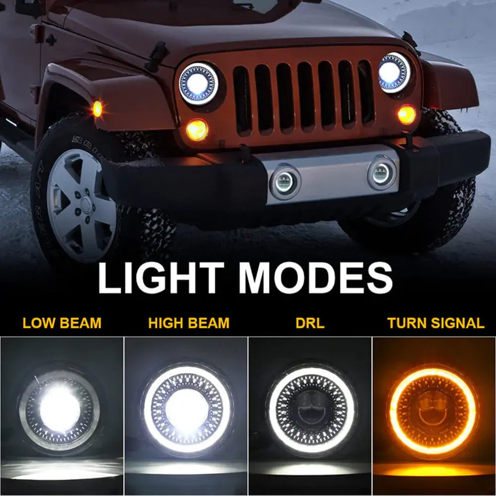 LOYO 7 Inch Dragon Eye LED Headlights + 4 Inch Fog Lights + Front Grill Indicator Lights Combo Kit for Jeep Wrangler JK (2007-2018) - Off-Road Lighting Upgrade for Night Driving & Adventure
