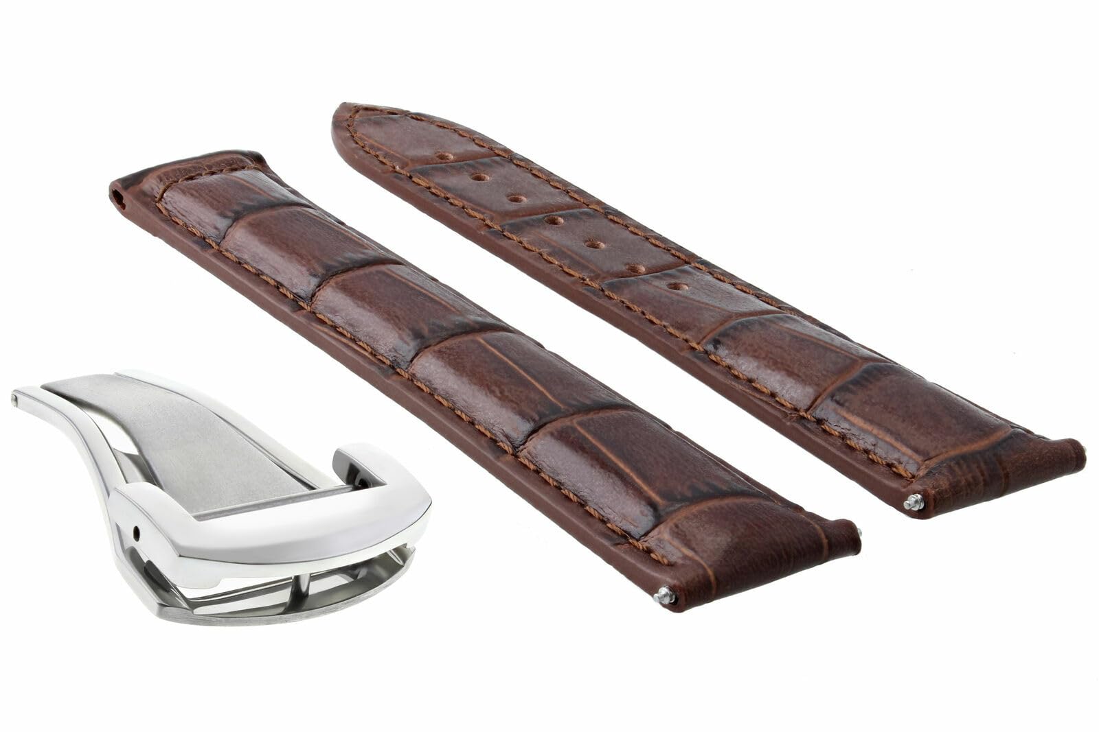 22mm & 18mm Genuine Leather Watch Band with Deployment Clasp - Compatible with Omega Seamaster - Light Brown Replacement Strap for Men's Luxury Watches | Perfect for Business, Casual & Formal Occasions