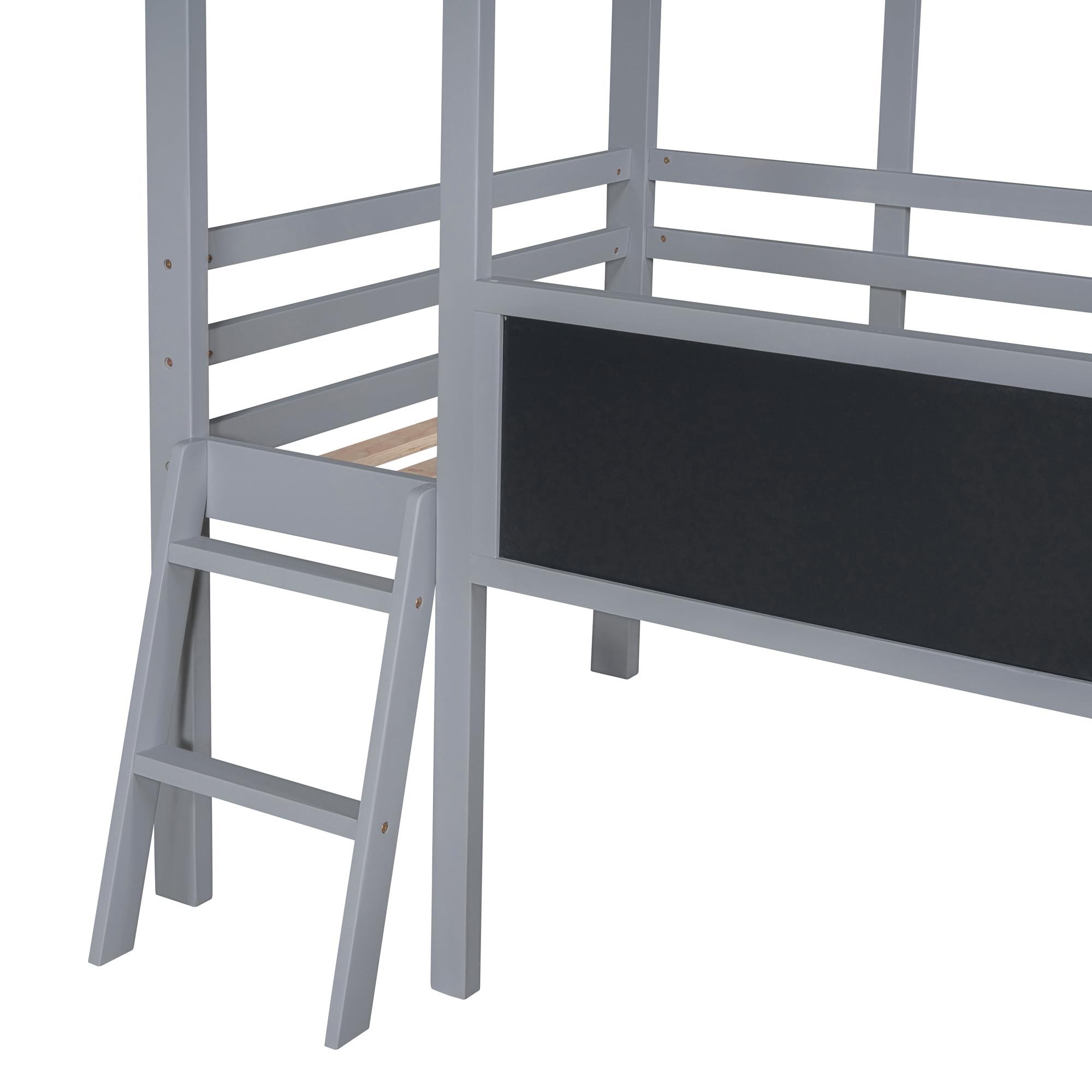 **Twin Size Loft Bed with Slide for Kids - Low Loft Bed with Blackboard & LED Light Strip - Wooden Slide Bed for Boys & Girls (Grey) - Perfect for Small Bedrooms, Playrooms & Fun Sleepovers**