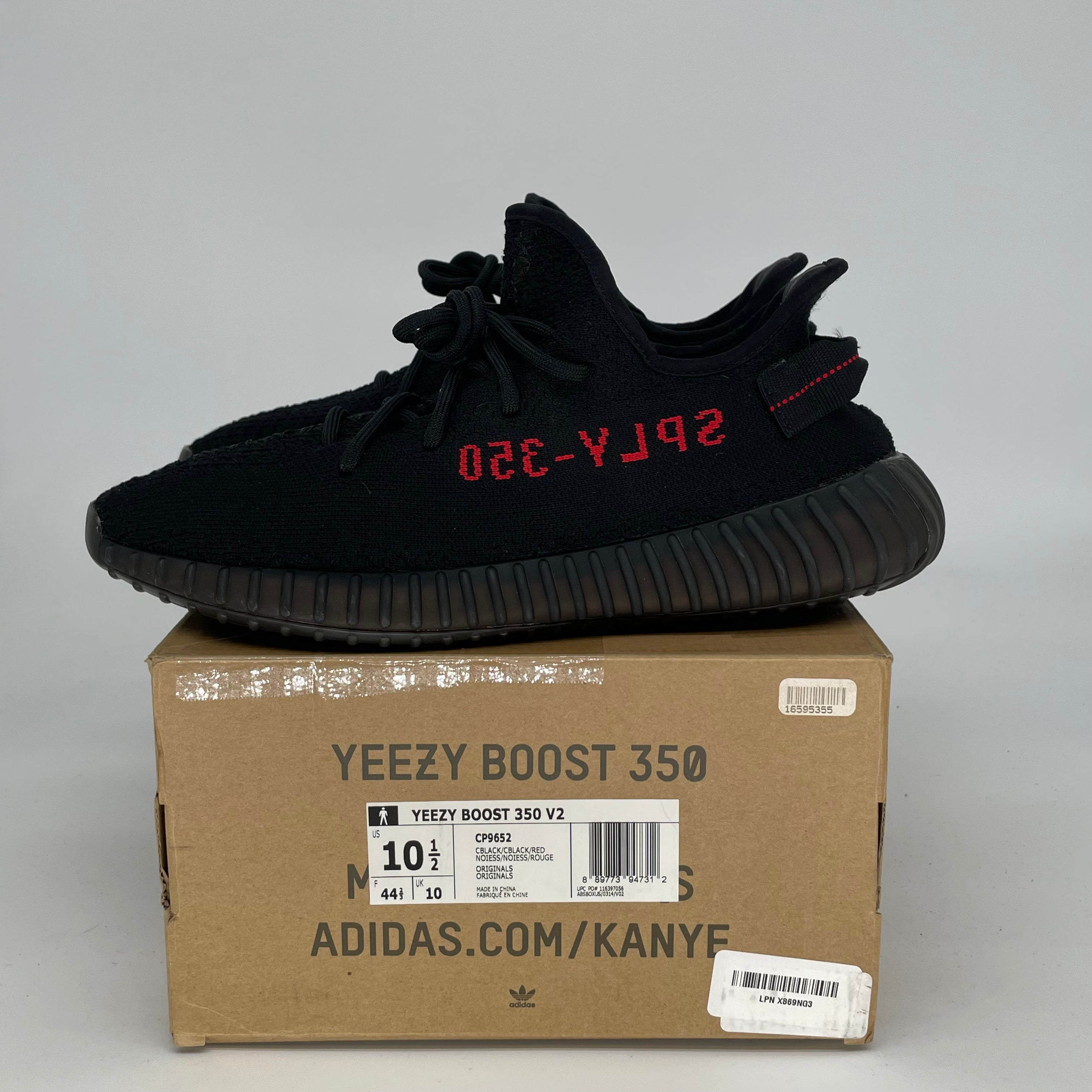 Adidas Yeezy Boost 350 V2 Black Red Sneakers - Men's Size 10.5 / Women's 12W (Style Code CP9652) | Running, Gym & Casual Wear