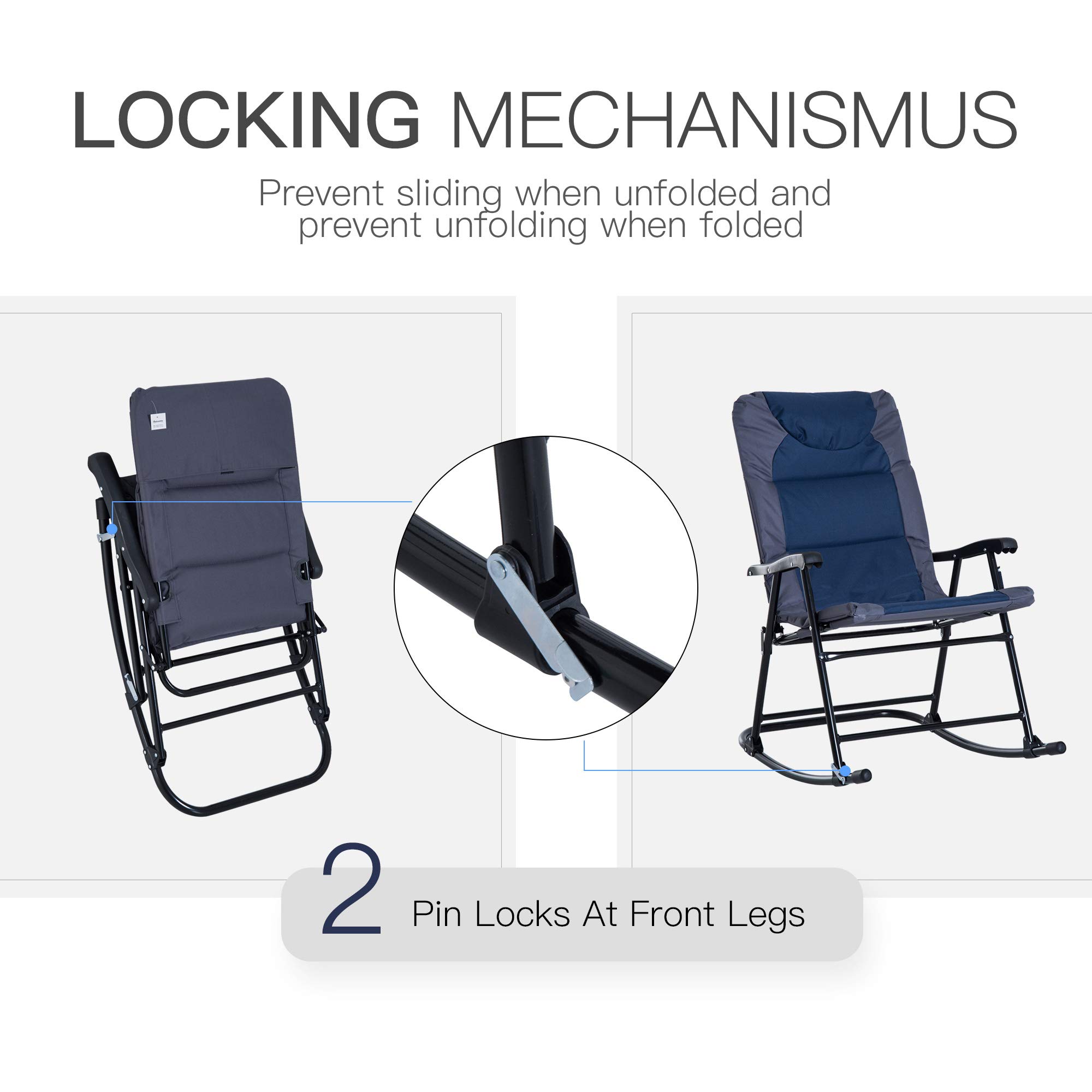 Outsunny 2-Piece Outdoor Patio Furniture Set with 2 Folding Padded Rocking Chairs - Bistro Style for Porch, Camping, Balcony, Backyard - Navy Blue - Perfect for Relaxing, Entertaining & Outdoor Dining