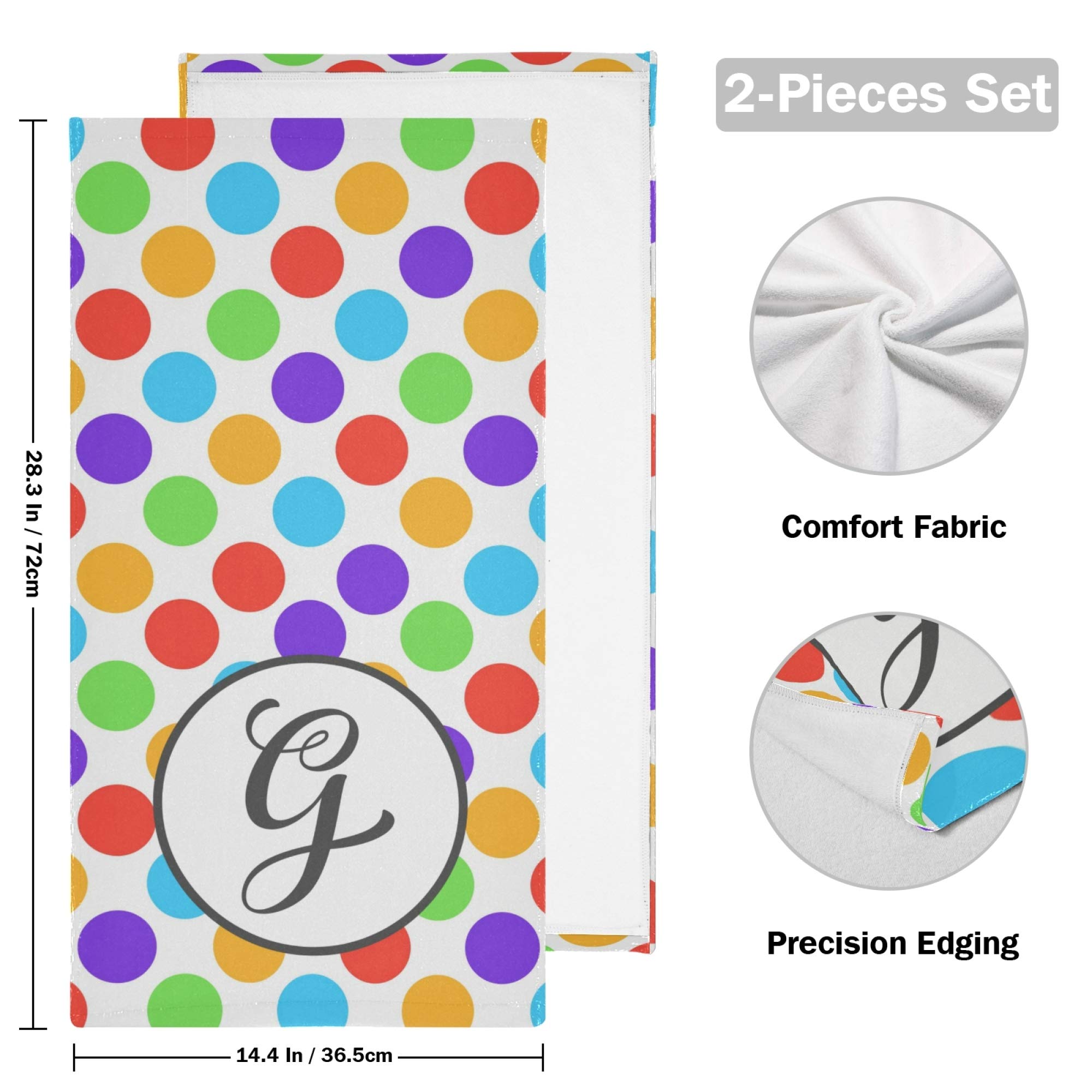 Personalized Monogrammed Hand Towels Set of 2 - Soft Absorbent Polyester Cotton Blend for Bathroom, Kitchen & Beach - Rainbow Polka Dot Print Fingertip Towels 28.3