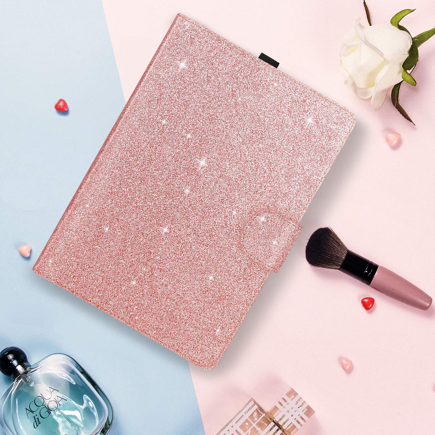 Premium Slim Glitter Sparkle PU Leather Hard PC Stand Smart Cover Case for iPad Air 11 Inch (2024) & iPad Pro 11 Inch (2022/2021/2020/2018) & iPad Air 10.9 Inch (6th/5th/4th Gen) - Rose Gold | Protective Stylish Cover for Work, School & Travel