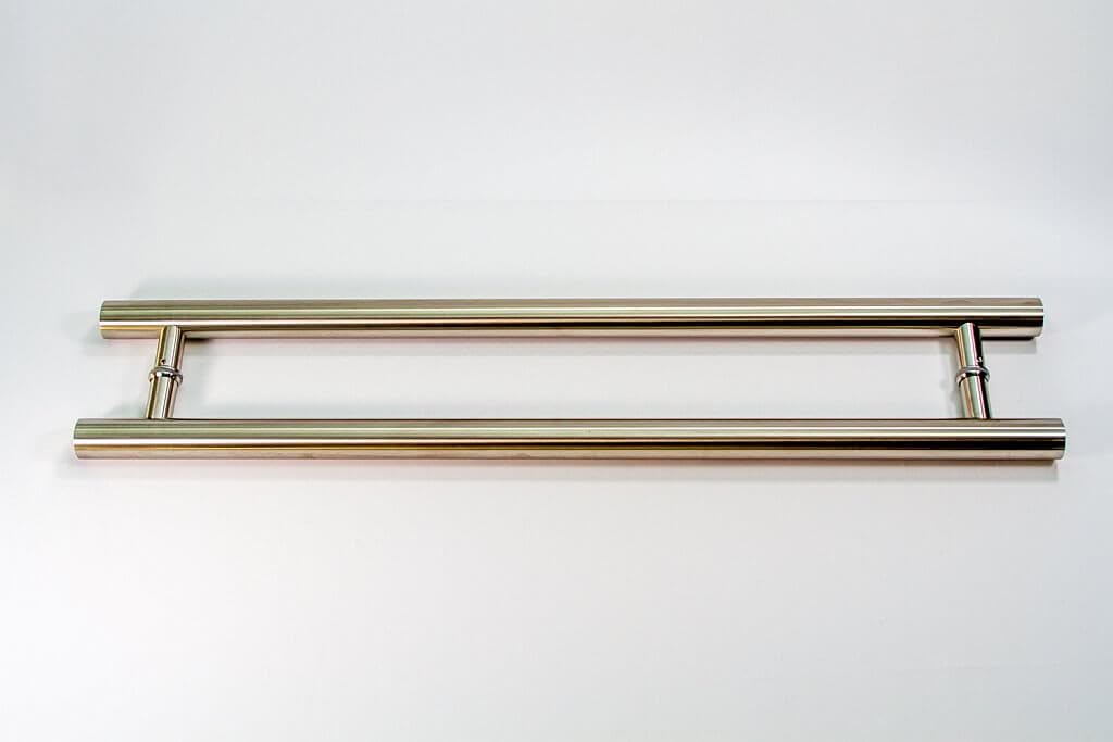 18 Inch 2-Sided Modern Brushed Nickel Satin Finish Door Handles - Stainless Steel H-Shaped Bar Pulls for Home, Office & Commercial Doors - Perfect for Shower Glass Doors & Sliding Barn Doors (Round H-Shaped Design)