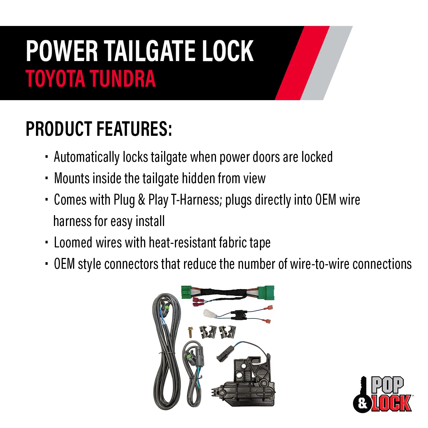 POP & Lock - Heavy Duty Power Tailgate Lock for Toyota Tundra | Plug & Play T-Harness Installation | Secure Your Truck Bed for Camping & Work Sites