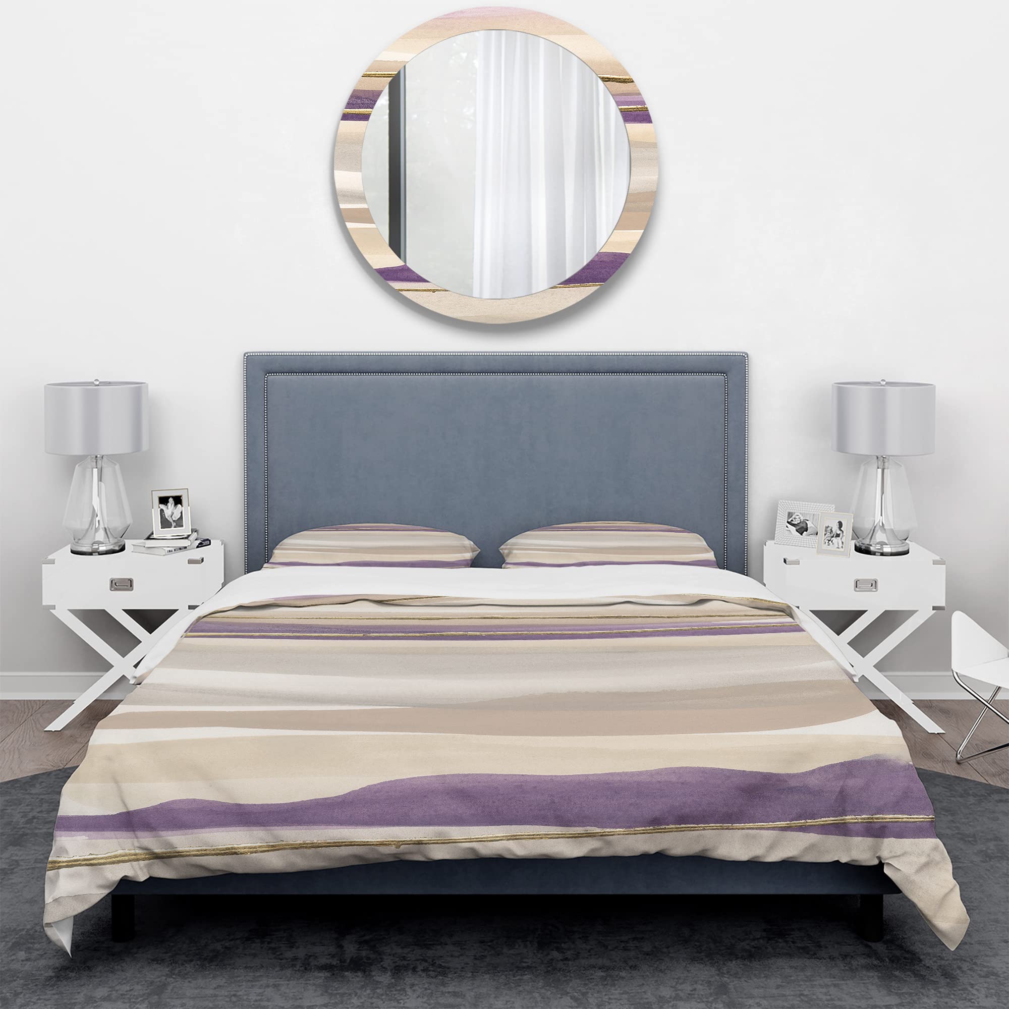 DesignQ Glam Purple III Shabby Chic Duvet Cover Set - King Size Beige Abstract Bedding (3-Piece) | All-Season Luxury Bedroom Decor for Master Bedroom, Guest Room & Airbnb