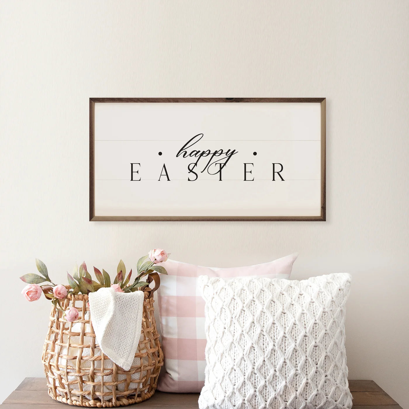 Happy Easter White Wood Framed Print - Easter Home Decor, Spring Wall Art for Living Room, Bedroom & Office - Perfect Gift for Easter Celebrations