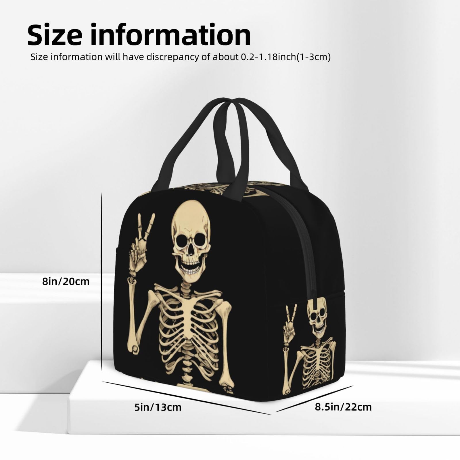 **Insulated Skeleton Bone Lunch Box - Reusable Black Lunch Tote Bag for Men & Women, Perfect for Office, Camping, Hiking, Picnic, Beach & Travel - Ideal for Work, School & Outdoor Adventures**