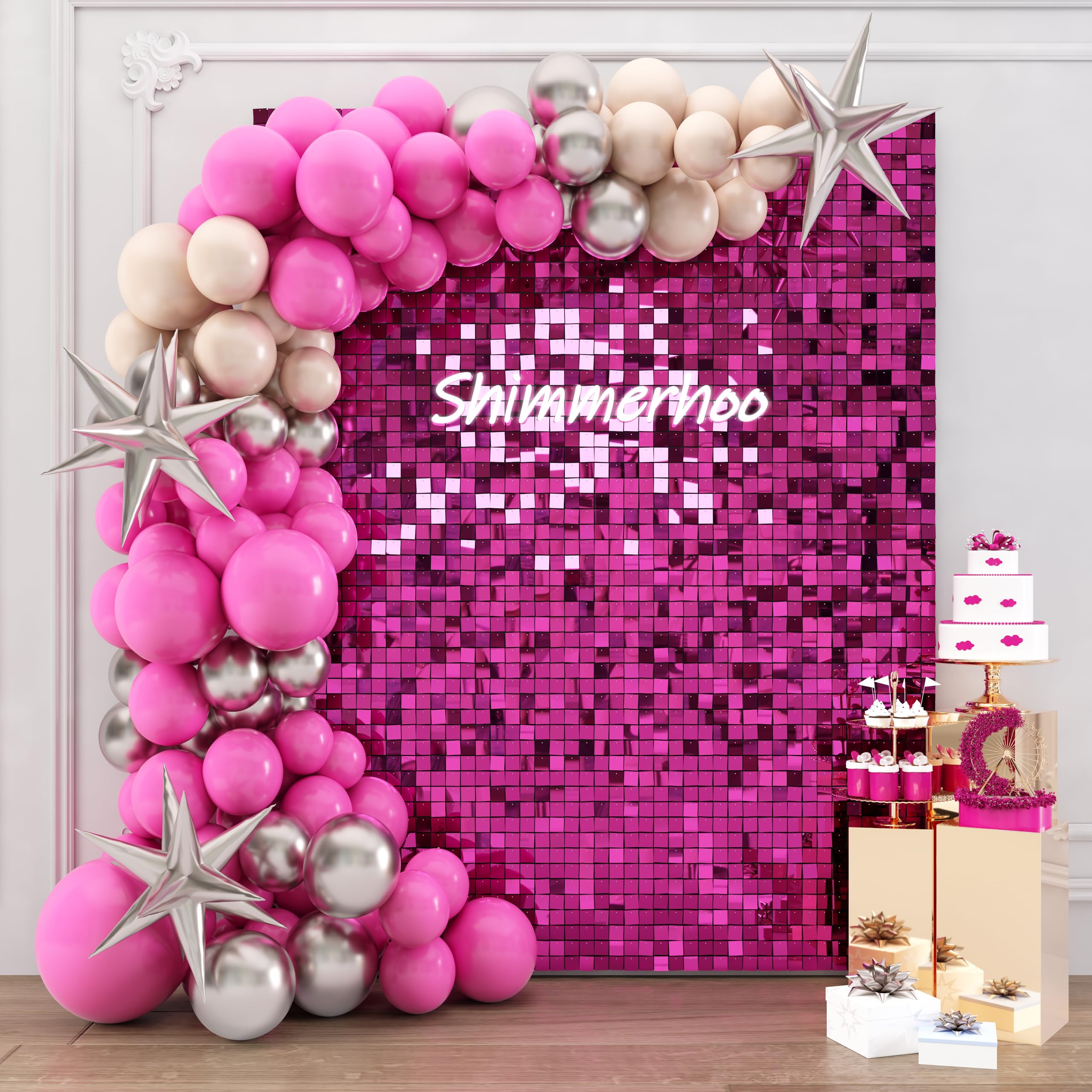 Hot Pink Sequin Shimmer Wall Backdrop Panel - 6ft x 6ft Square Shimmering Backdrop for Birthday, Wedding, Anniversary Decorations | Perfect for Party Backgrounds, Photo Booths & Event Decor