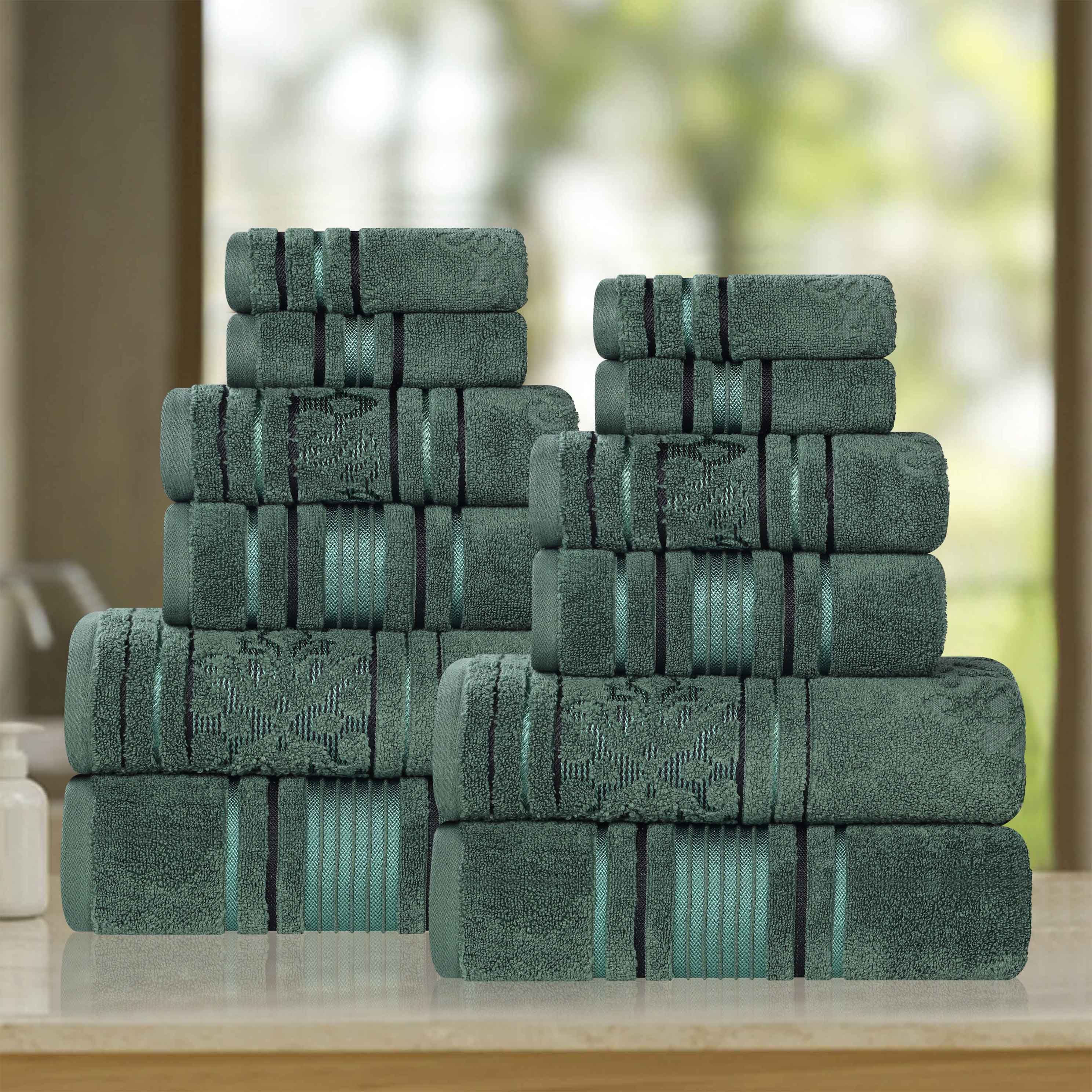 Premium 12-Piece Sadie Zero Twist Cotton Towel Set - Solid & Jacquard Floral Designs | Ultra Soft, Absorbent Bath & Beach Towels for Spa, Pool, Gym & Home Use
