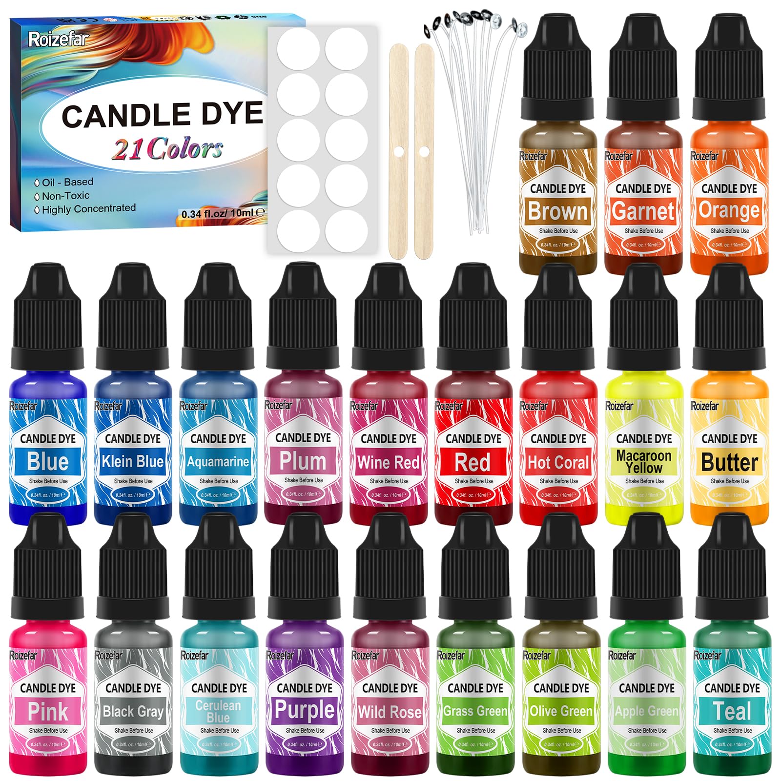21 Colors Oil-Based Candle Dye - Highly Concentrated Liquid Wax Dye for Candle Making, Wax Melts & DIY Crafts - Perfect for Soy Wax, Paraffin Wax & Beeswax Projects