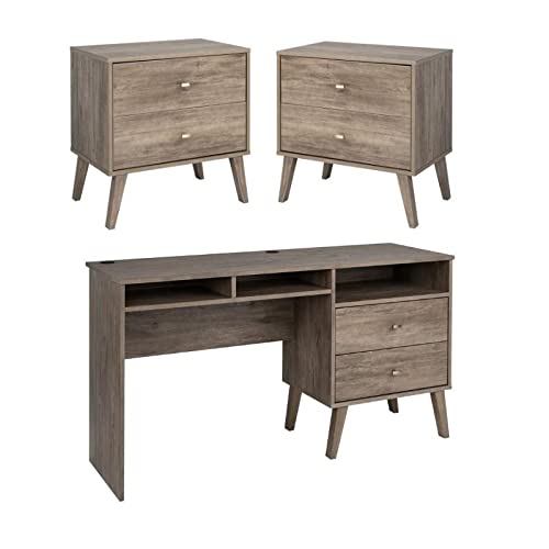 Modern 3-Piece Home Office Set with 2 Nightstands & Computer Desk in Drifted Gray - Perfect for Small Spaces, Bedroom Workstation & Home Office Organization
