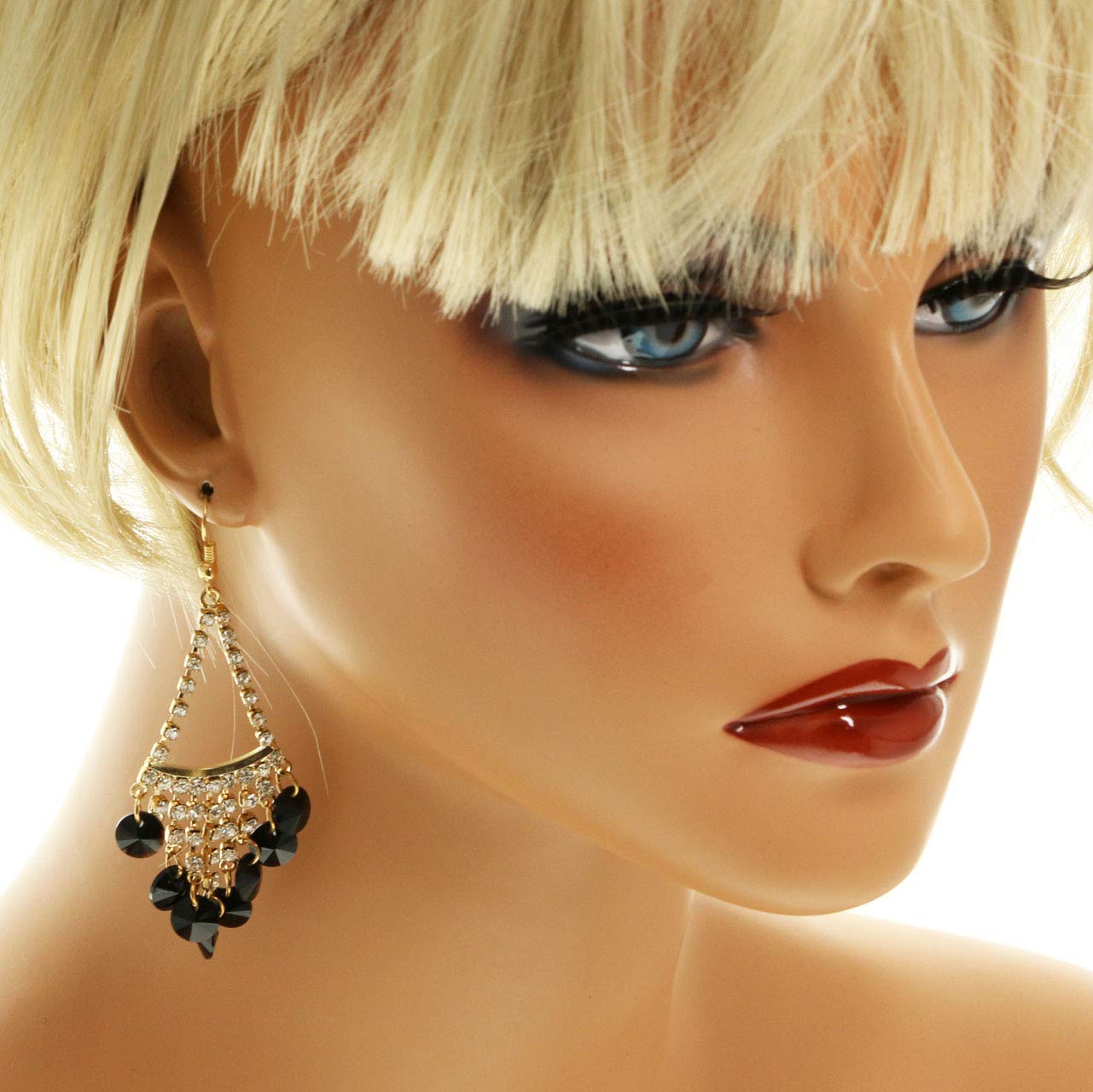 Mi Amore Chandelier Earrings - Gold Tone & Black Crystal Dangle Earrings for Women | Elegant Evening Party, Wedding & Prom Jewelry Accessories