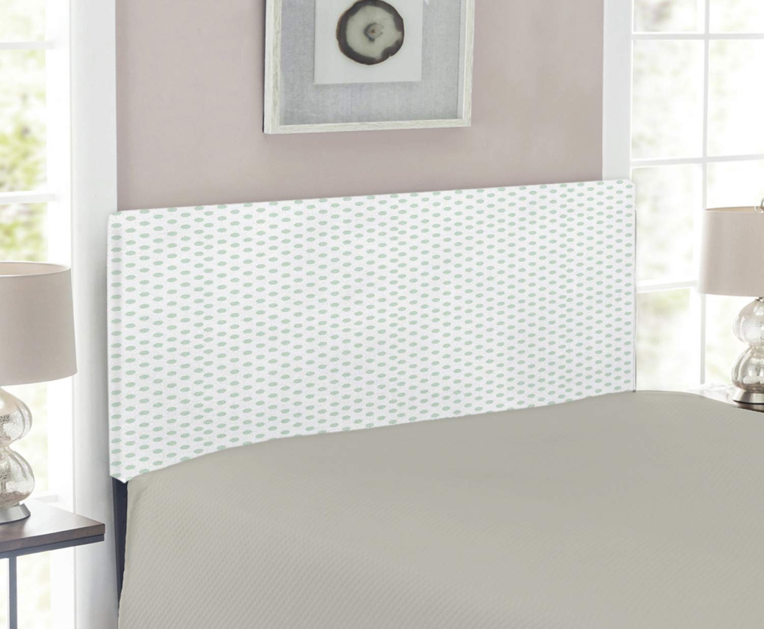 Ambesonne Twin Size Upholstered Headboard - Retro Polka Dot Pattern in Mint Green & White, Memory Foam Padding, Decorative Metal Bed Frame Headboard for Vintage Bedroom Decor | Perfect for Guest Rooms, Dormitories & Cozy Bedroom Makeovers