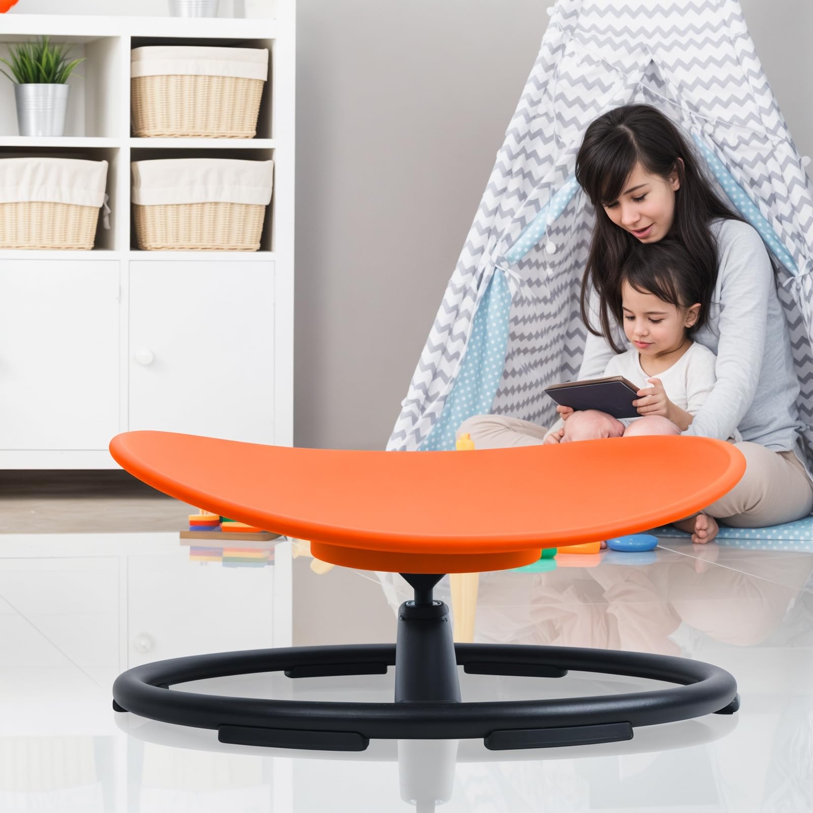 Sensory Swivel Chair for Kids - Spinning Chair for Autistic Children, Sit and Spin Sensory Toy to Improve Body Coordination, Indoor/Outdoor Play Equipment - Perfect for Classroom, Therapy, and Home Use (Orange)