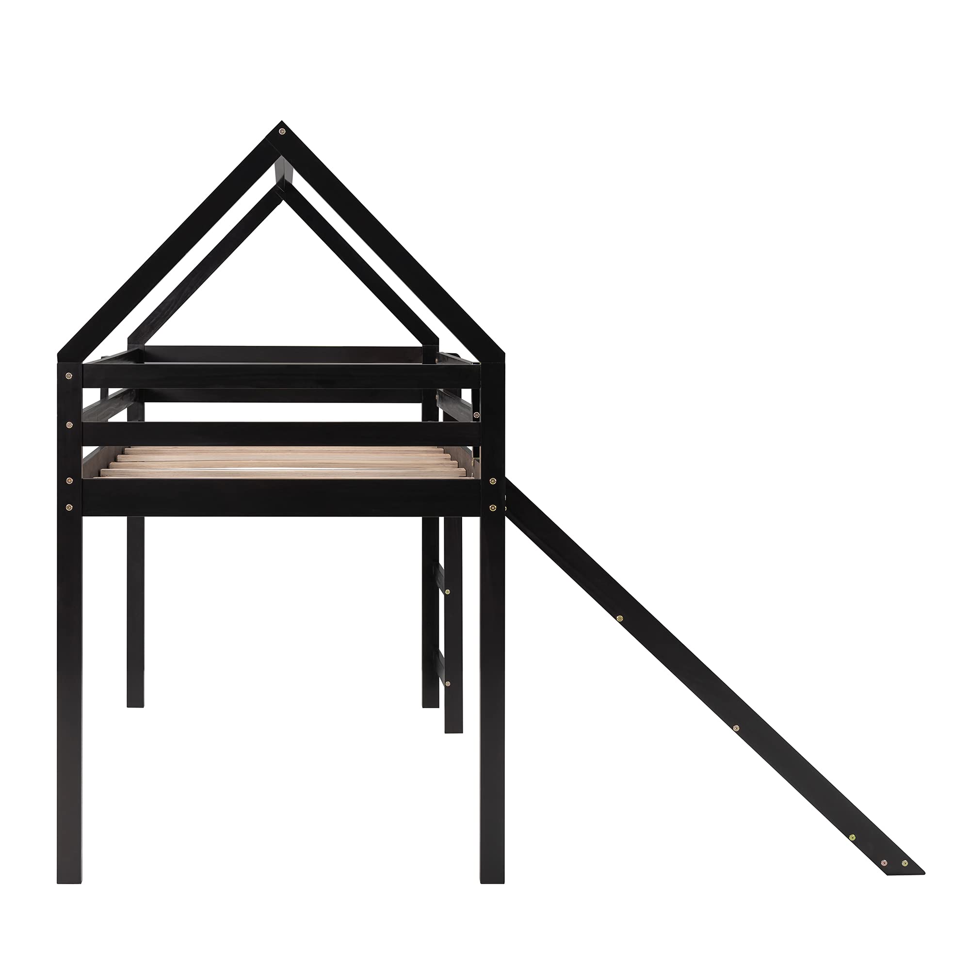 SOFTSEA Full Size Loft Bed with Slide & Built-in Ladder - Kids & Teens Wooden Bunk Bed for Boys & Girls (Espresso Finish) - Perfect for Small Bedrooms, Playrooms & Dorm Rooms