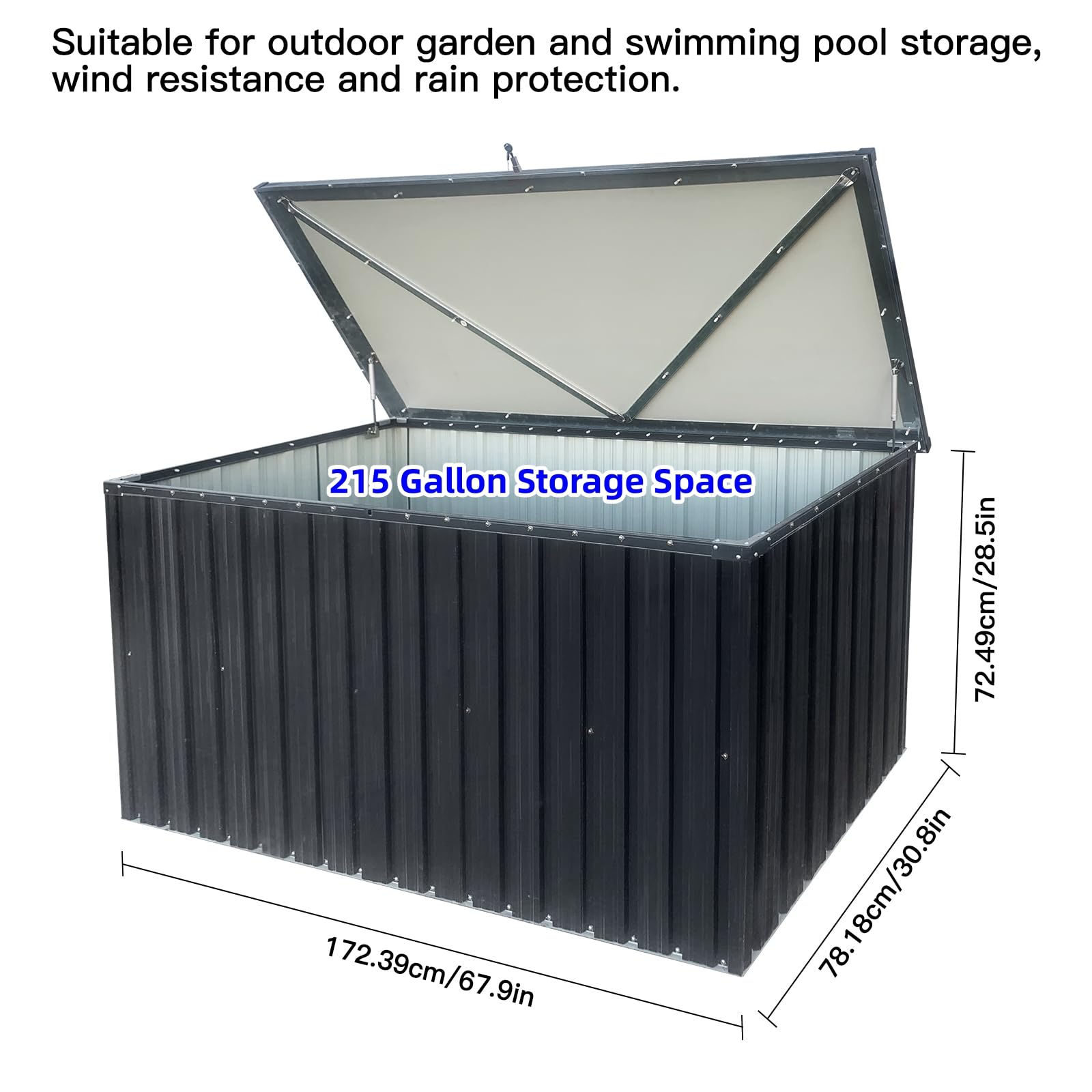 WIIS' IDEA 200 Gallon Outdoor Storage Deck Box - Waterproof Heavy Duty Lockable Deck Storage Container for Patio Furniture, Garden Tools & Pool Supplies - Black - Perfect for Backyard, Poolside & Garage Organization