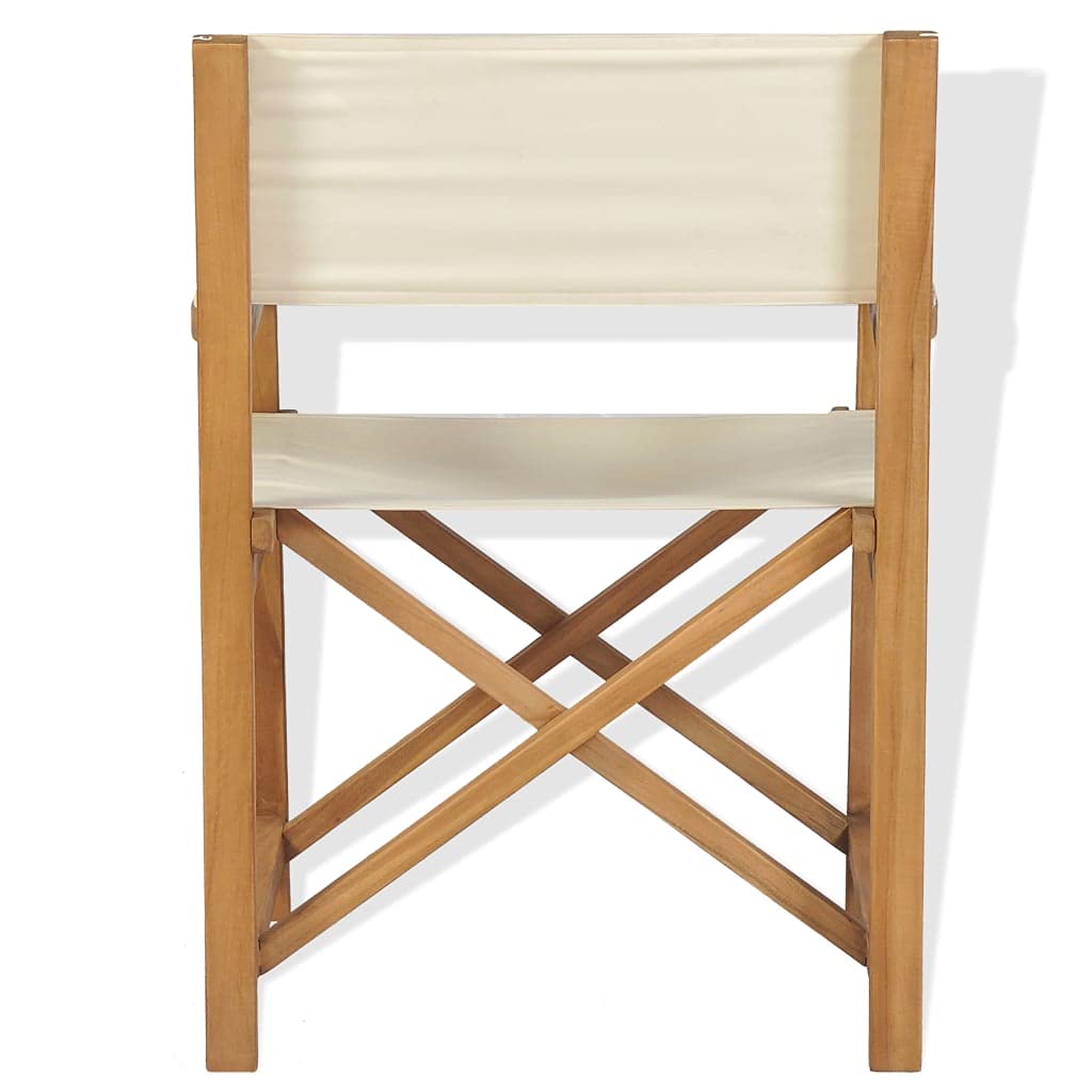 vidaXL Folding Director's Chair - Brown Cream Teak Wood Weather-Resistant Outdoor Furniture - Comfortable Seat & Backrest - Easy Storage & Assembly - Perfect for Garden, Patio, Camping and Beach Use